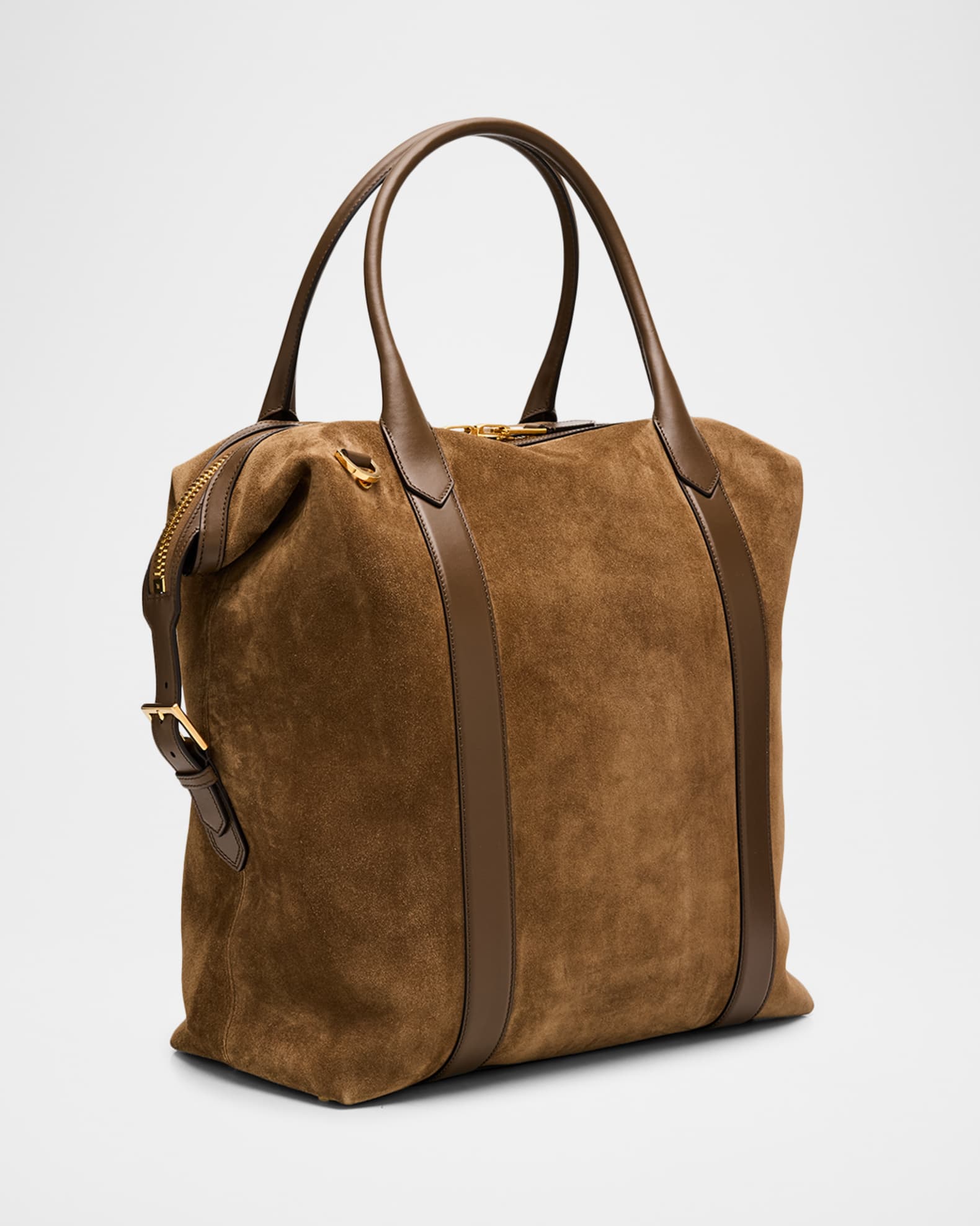Men's Suede and Leather Side-Buckle Tote Bag 1