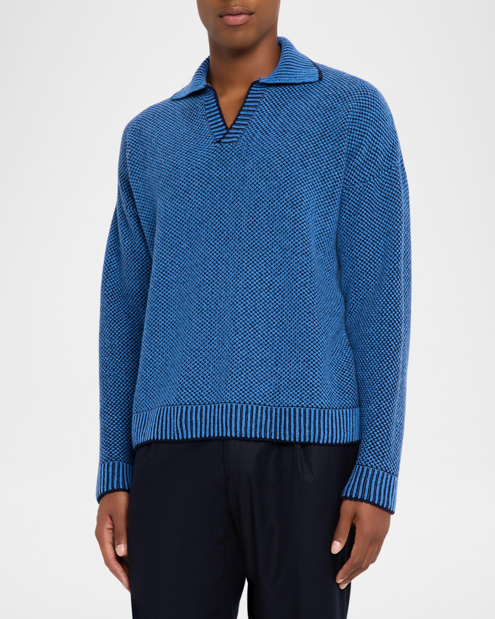 KNT Men's Bicolor Wool Knit Johnny Collar Polo Sweater | Neiman Marcus