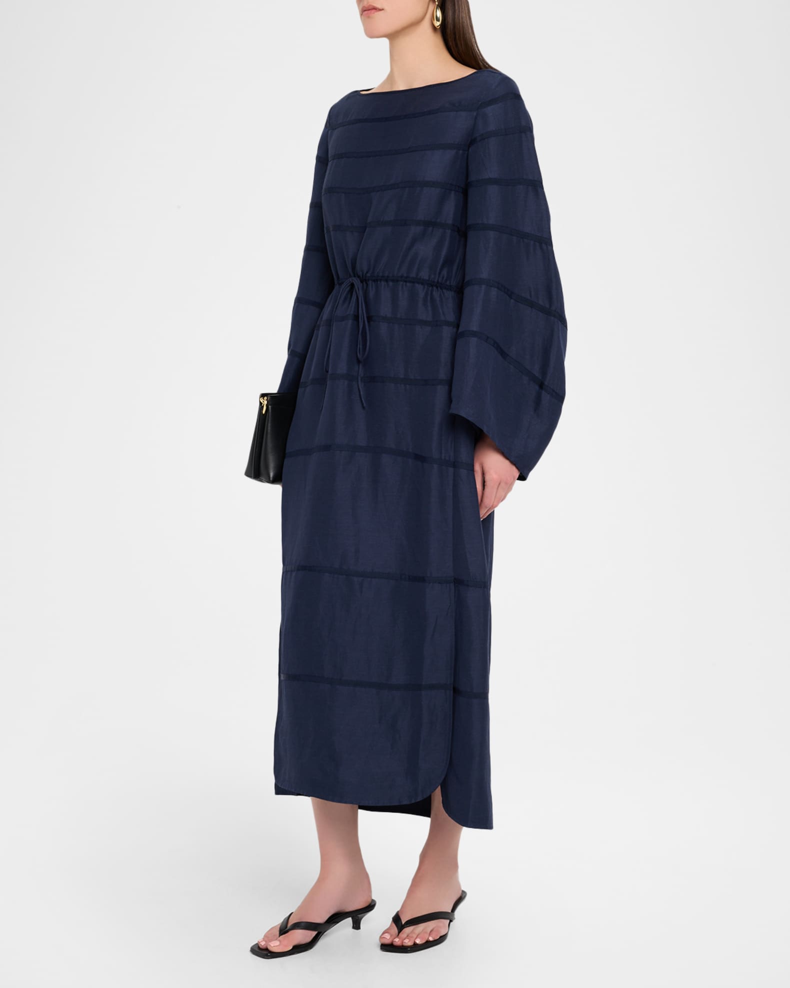 Ribbon Striped Midi Caftan Dress 1