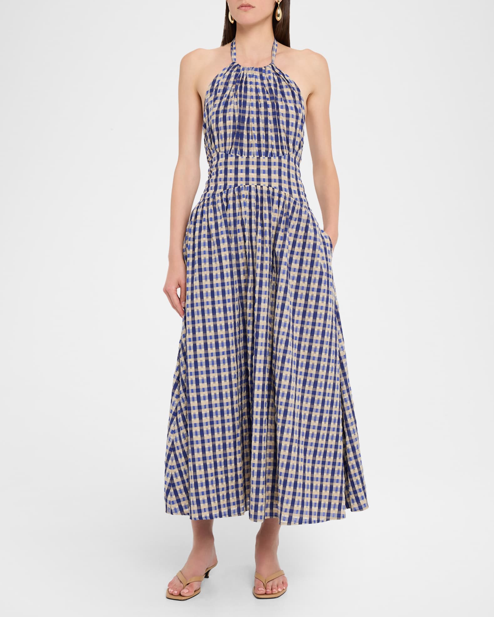 Rosie Assoulin Women's in The Name of Love Checked Halter Midi-Dress - Navy Check - Size 12