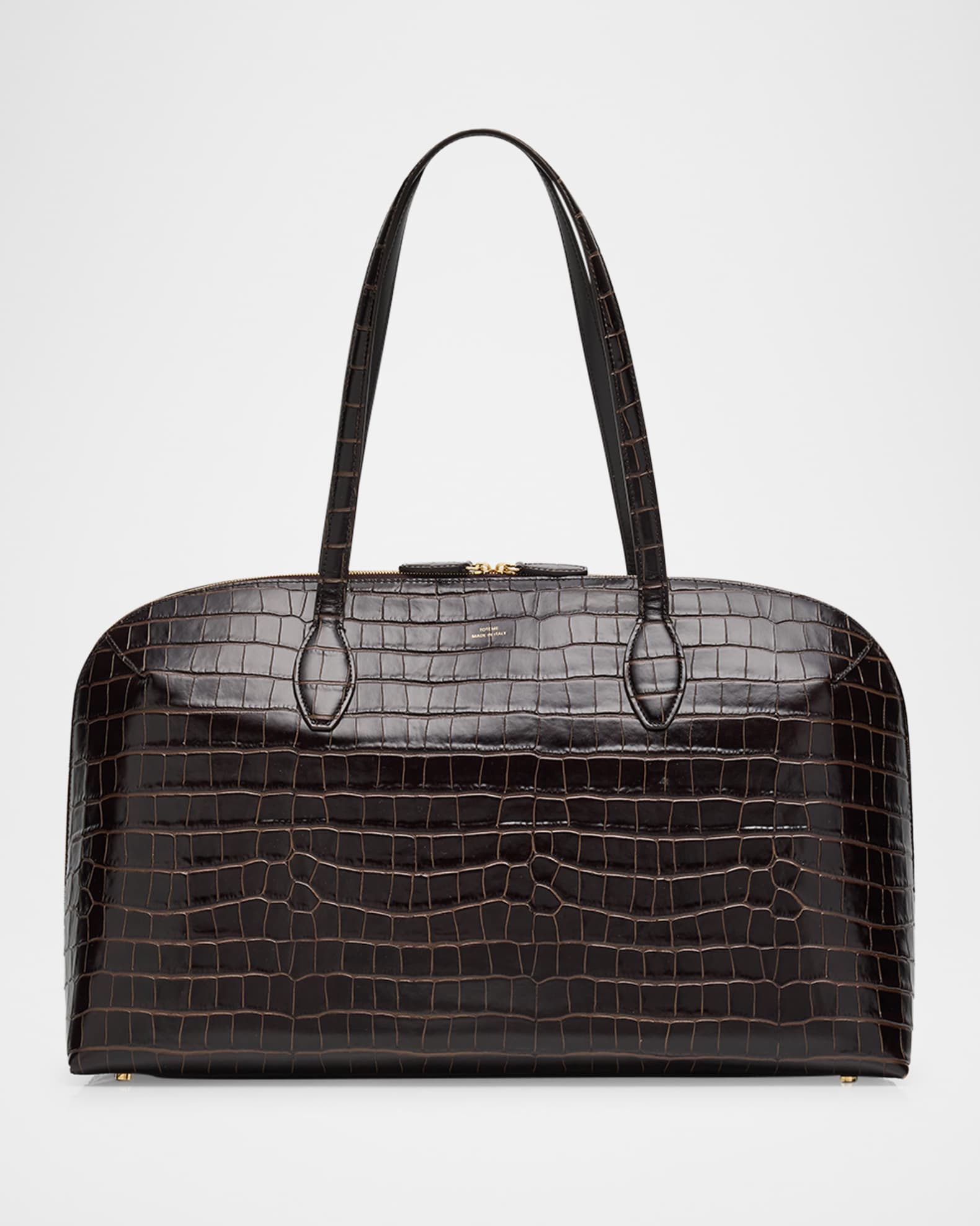Curved Croc-Embossed Leather Day Tote Bag 0