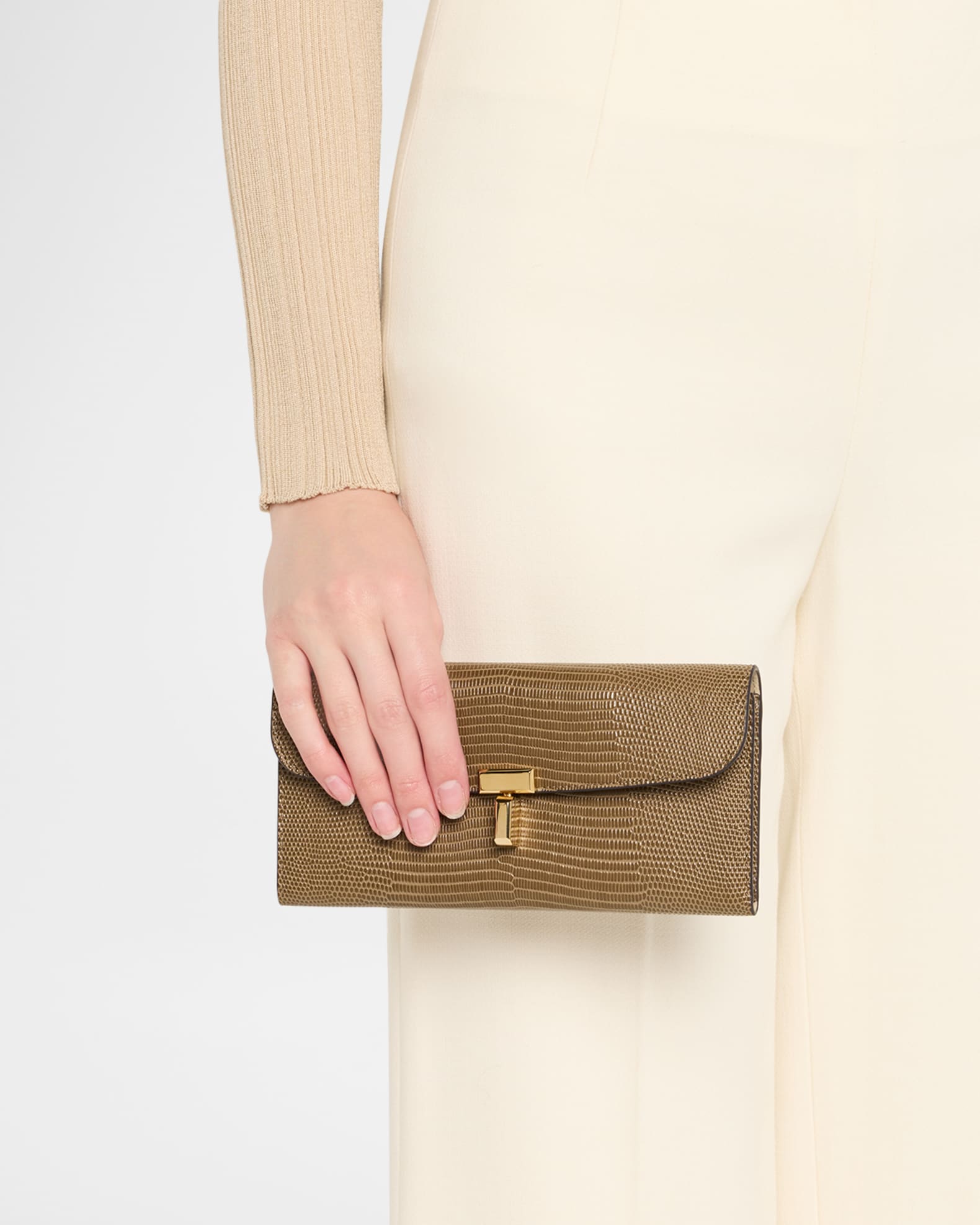 Toteme T-Lock Lizard-Embossed Leather Wallet | Neiman Marcus