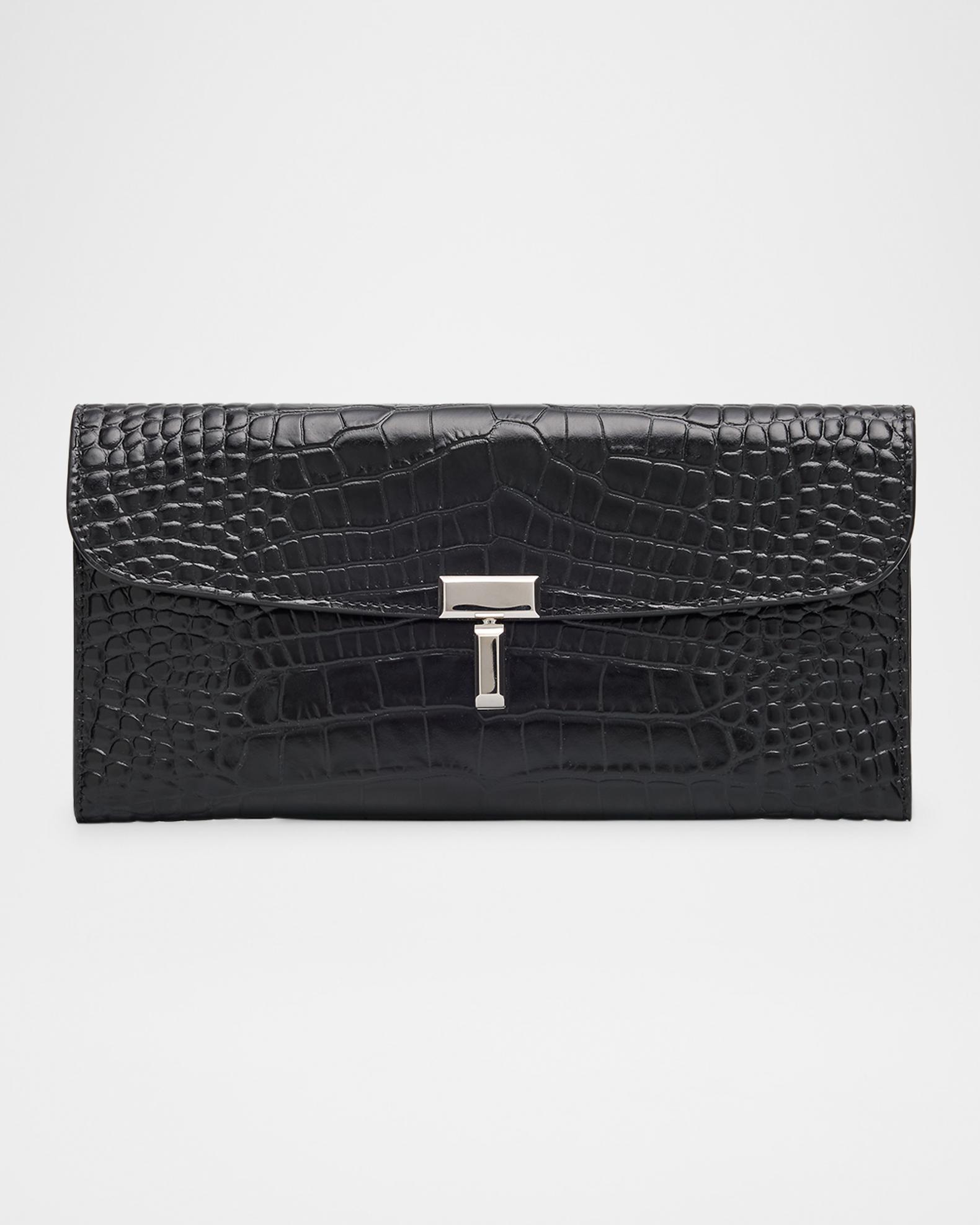 Toteme T-Lock Croco-Embossed Leather Wallet | Neiman Marcus