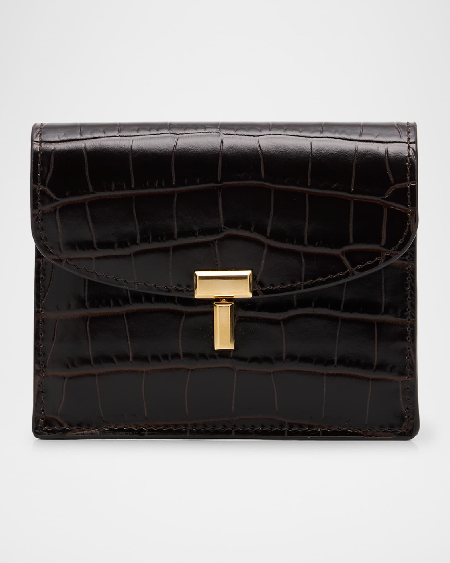 Toteme T-Lock Croco-Embossed Leather Card Holder | Neiman Marcus
