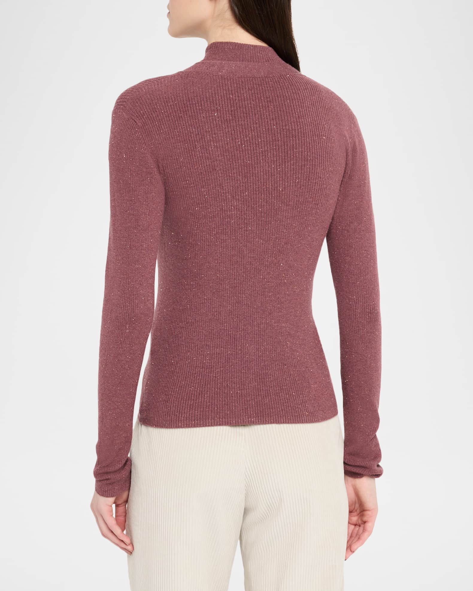 Brunello Cucinelli Metallic Cashmere Rib Knit V-Neck Cardigan