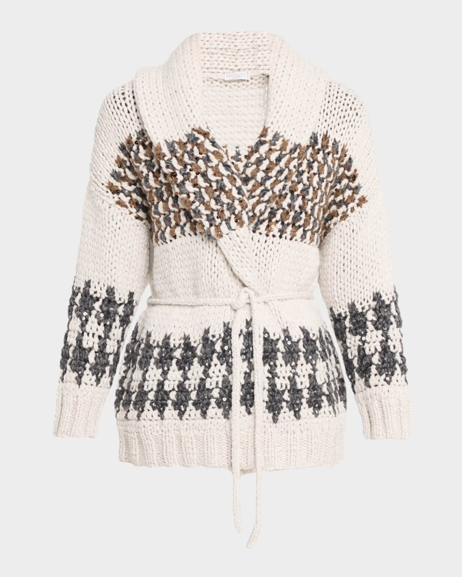 Brunello Cucinelli Prince of Wales Cashmere Opera Knit Wrap