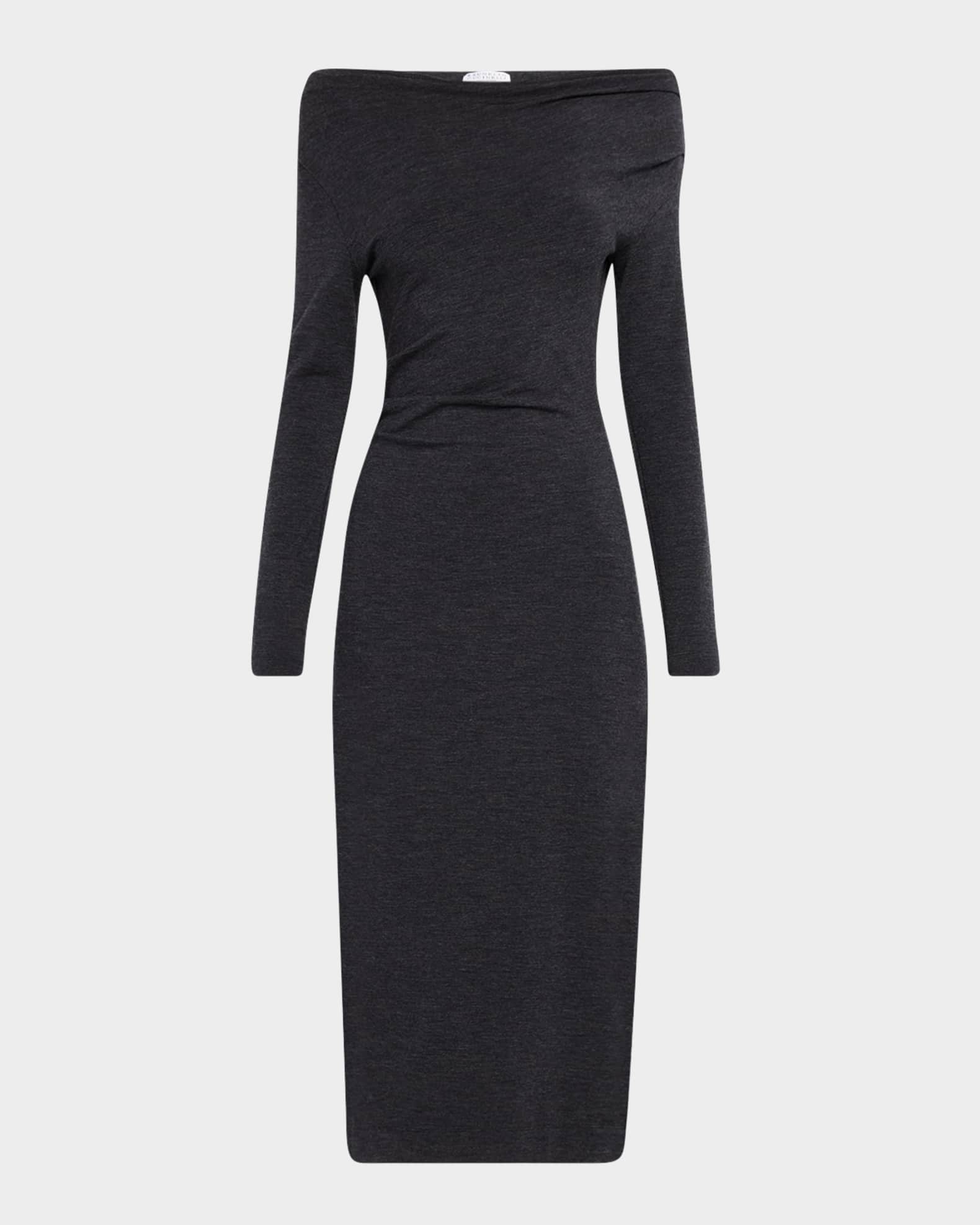 Draped Off-The-Shoulder Wool Jersey Midi Dress 0