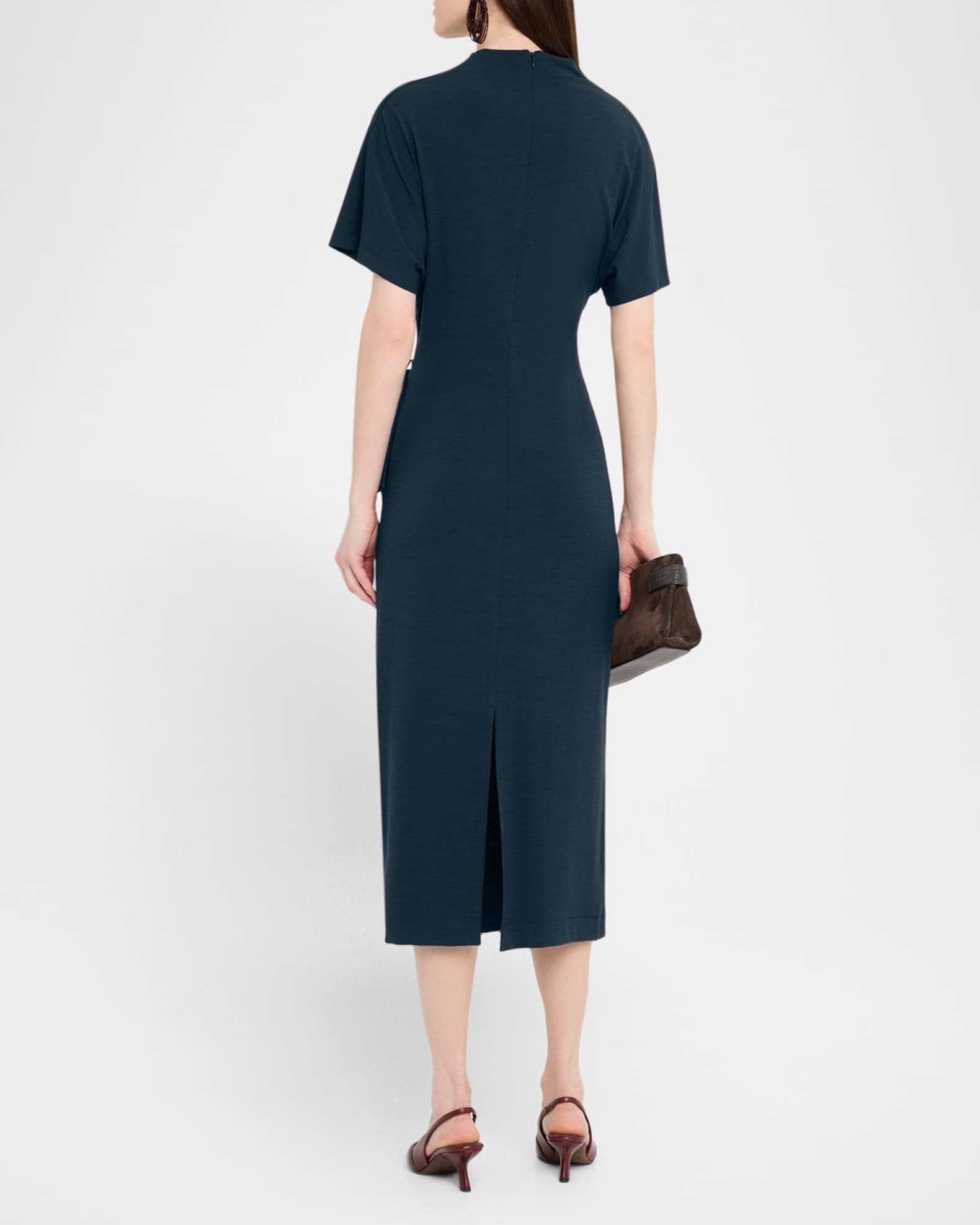 Brunello Cucinelli Drape Short-Sleeve Wool Jersey Midi Wrap
