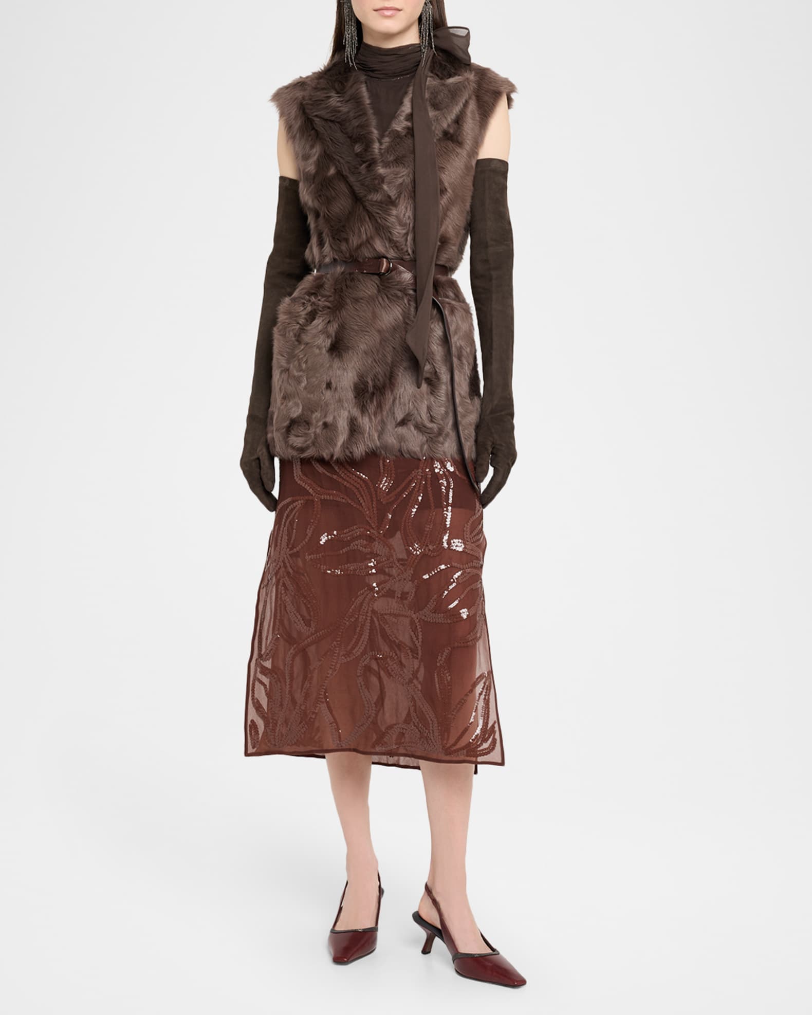 Sequined Georgette Midi Skirt 1