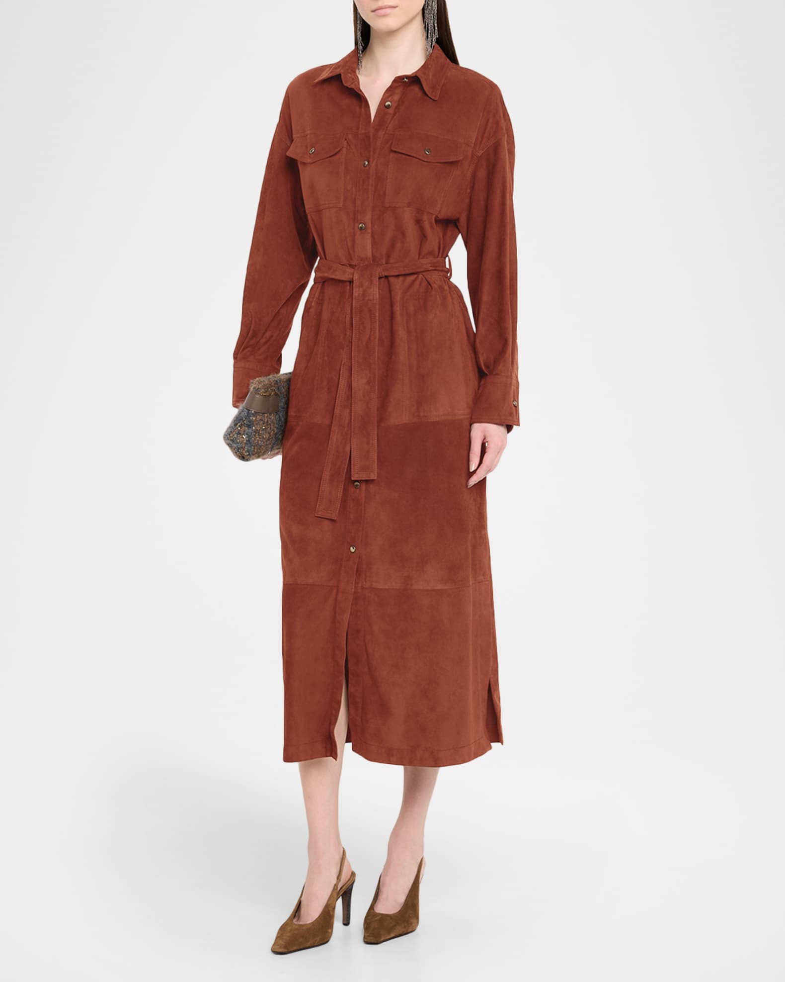 Suede Belted Midi Shirtdress 1