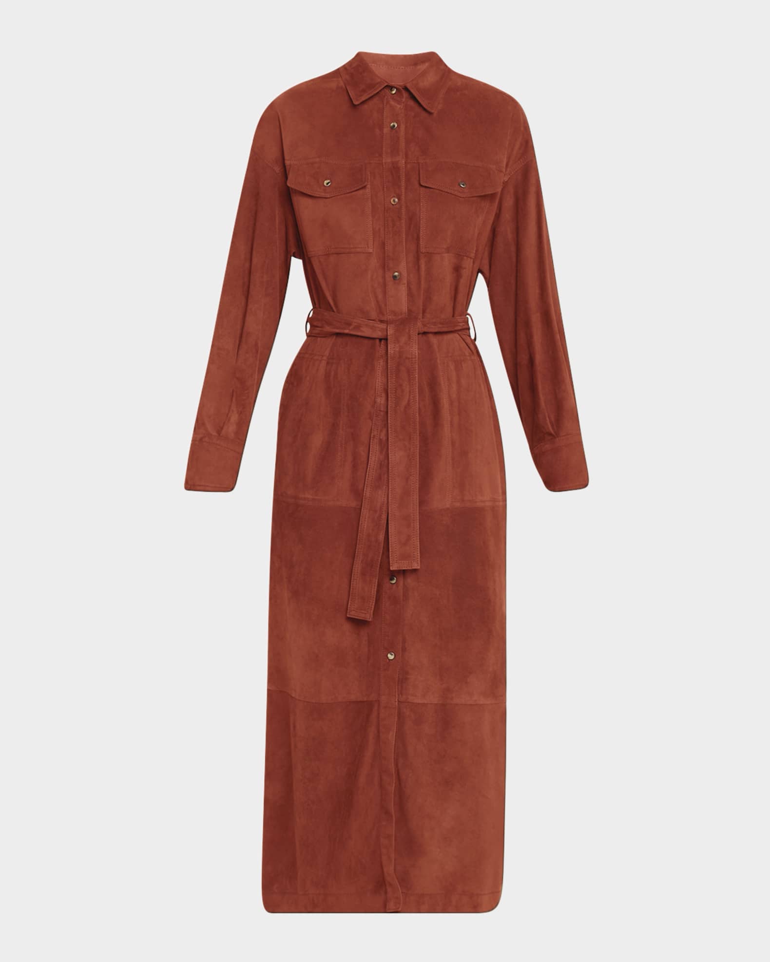 Suede Belted Midi Shirtdress 0