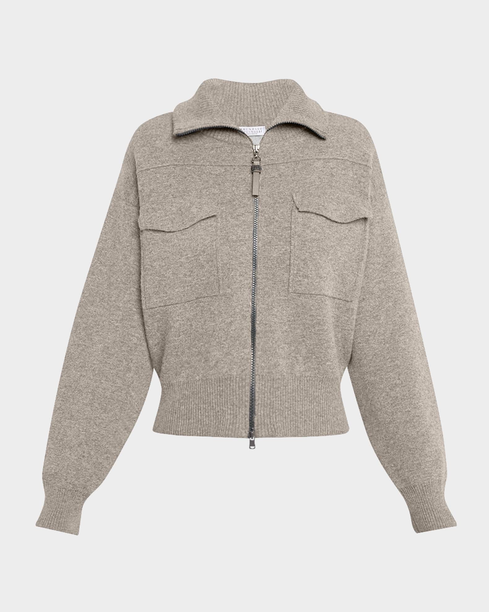 Brunello Cucinelli Cashmere Knit Safari Zip Jacket | Neiman Marcus