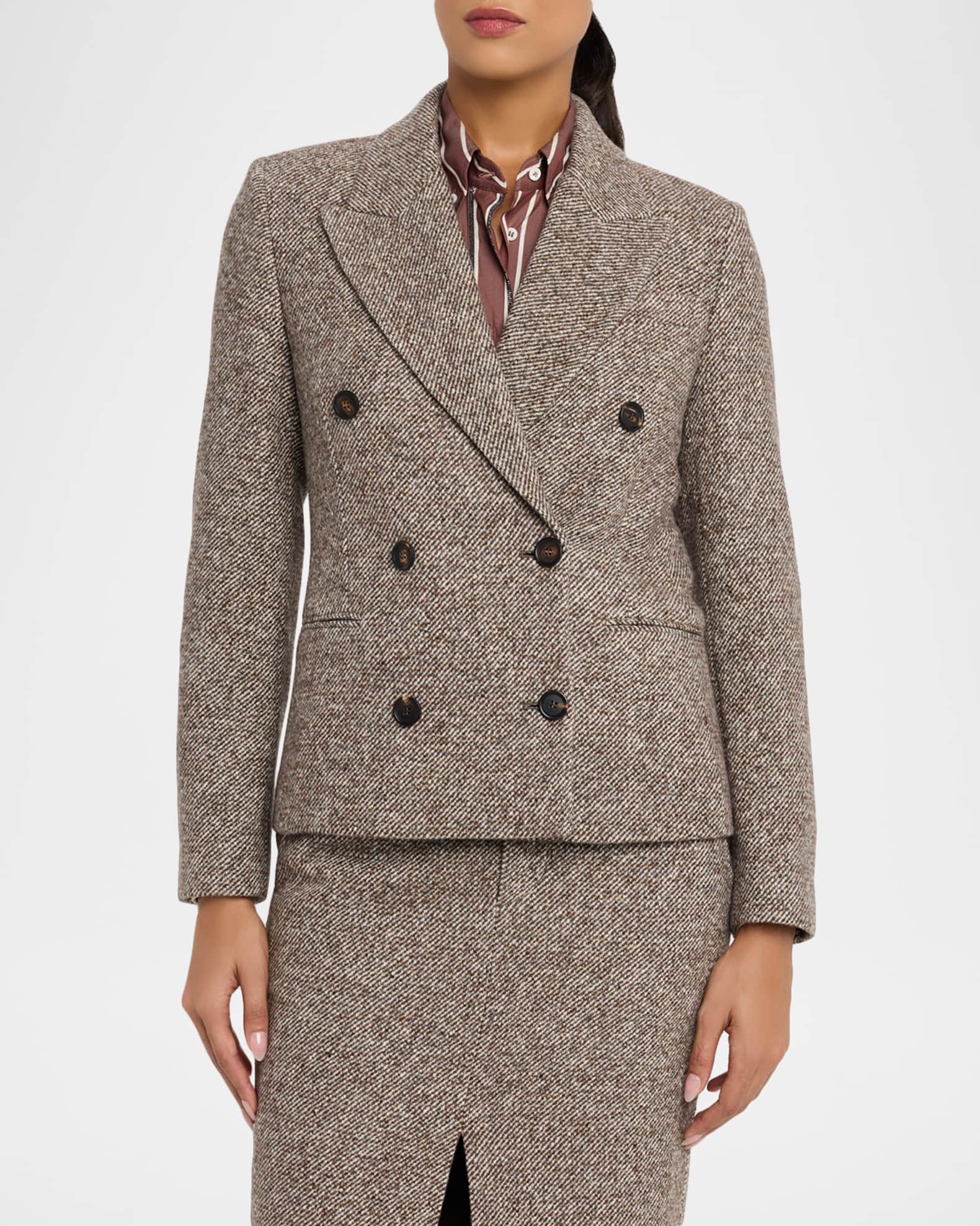 Brunello Cucinelli Virgin Wool and Silk Melange Diagonal Double