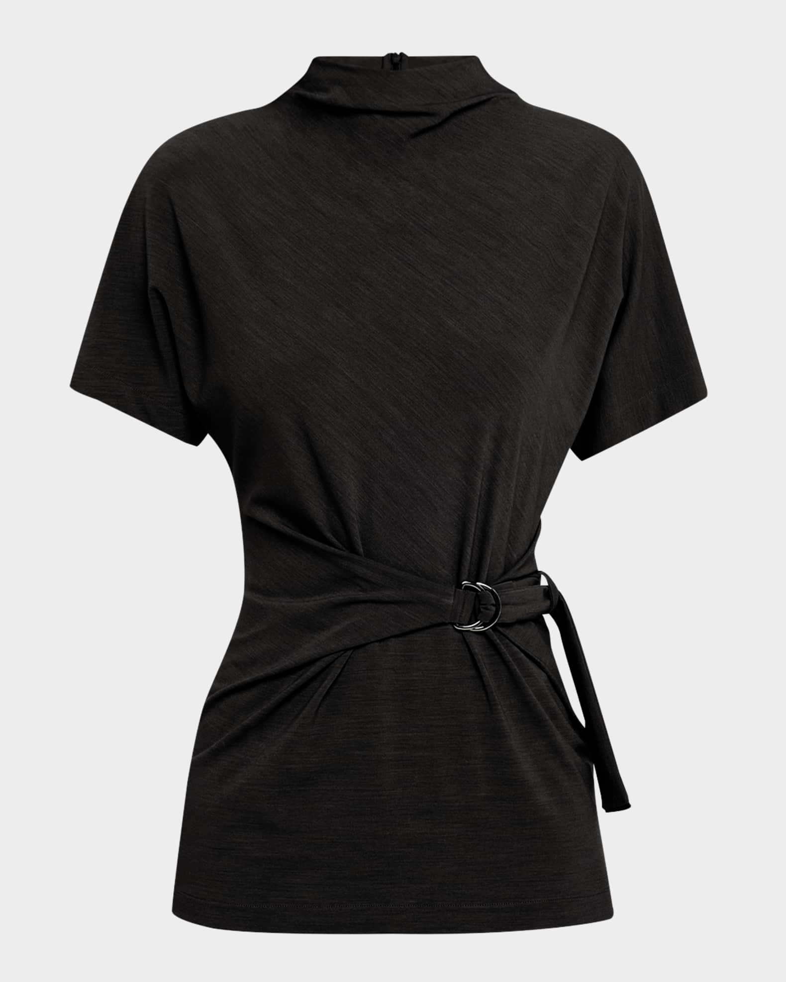 Mock-Neck Buckle Draped Jersey Top 0