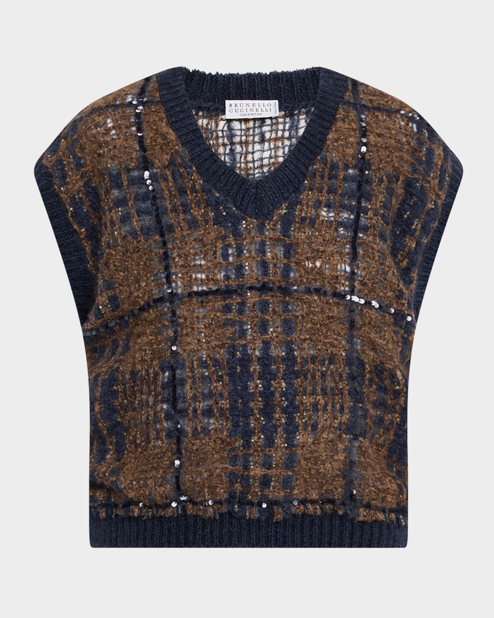 Paillette Tartan V-Neck Sweater Vest 0