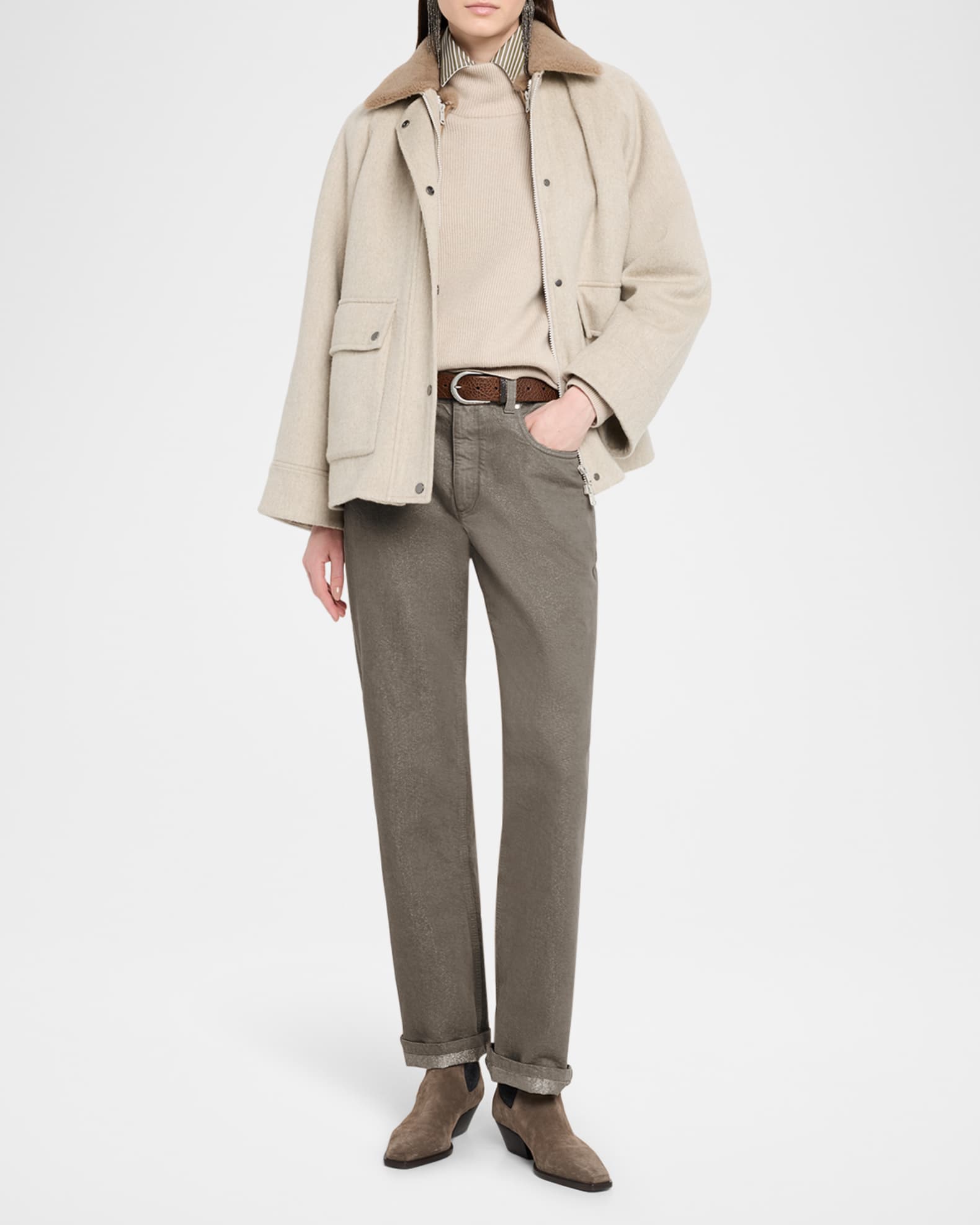 【関税&送料込】Brunello Cucinelli Cashmere Rustic Beige Sca Brunello Cucinelli Mock-Neck Cashmere Sweater | Neiman Marcus