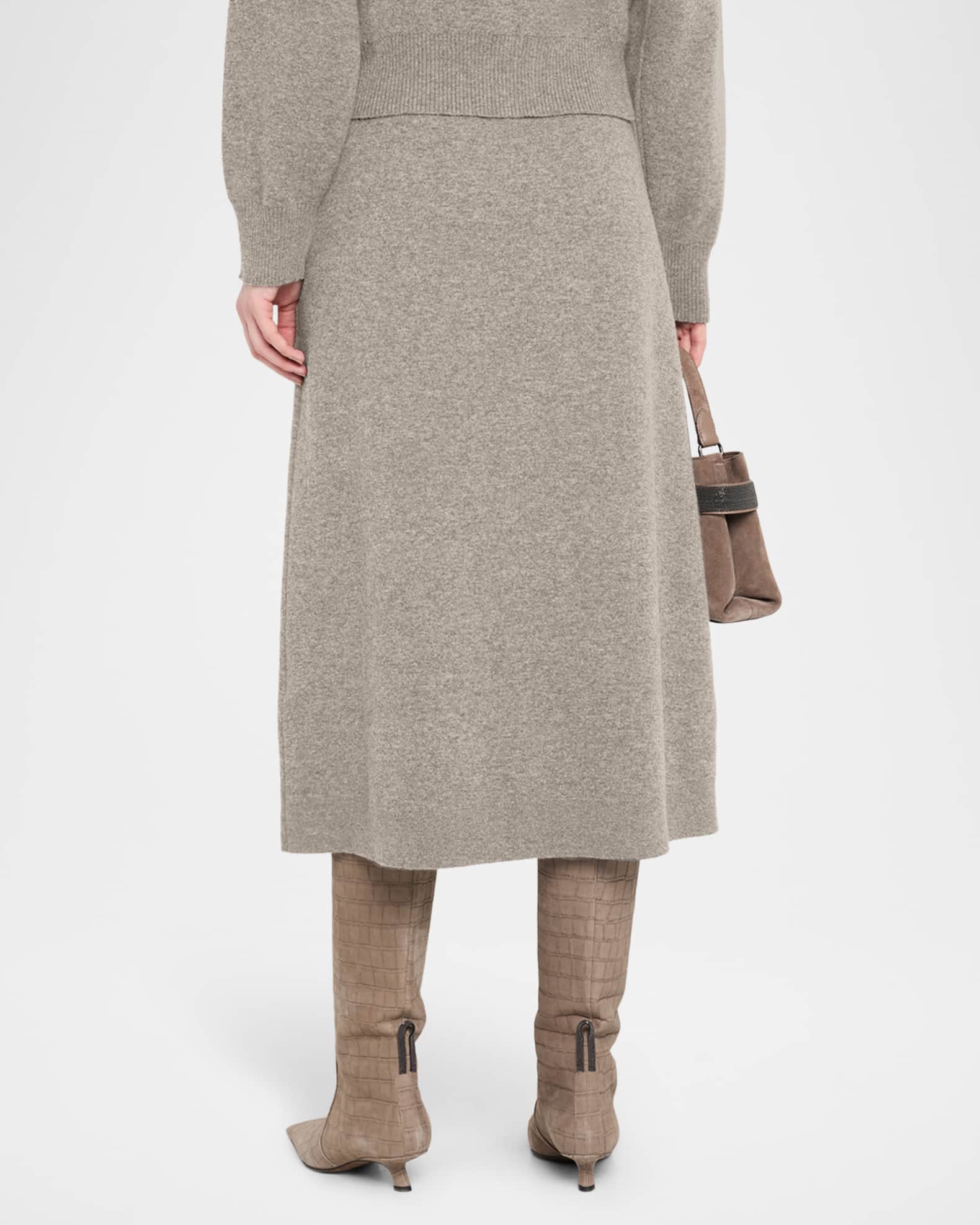 Brunello Cucinelli Cashmere Knit A-Line Midi Skirt | Neiman