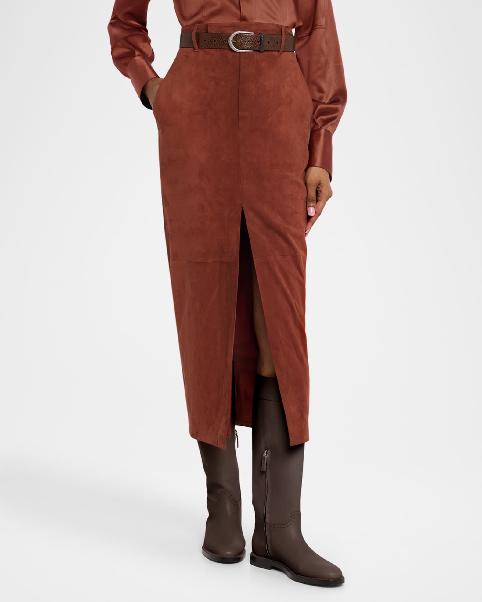 【関税＆送料込み】Brunello Cucinelli Slit Skirt Brunello Cucinelli Suede Sartorial Skirt with Front Slit
