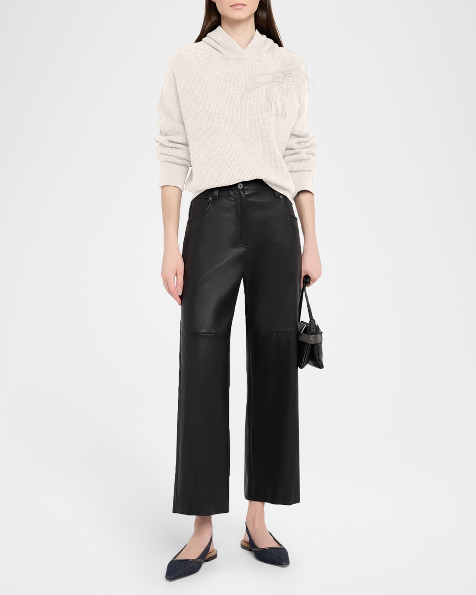 Ribbed Cashmere Hoodie with Monili Embroidery  1