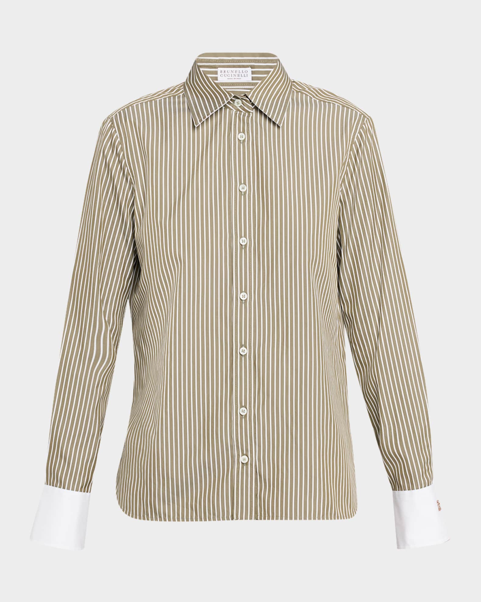 Pinstripe Cotton-Silk Button-Front Blouse 0