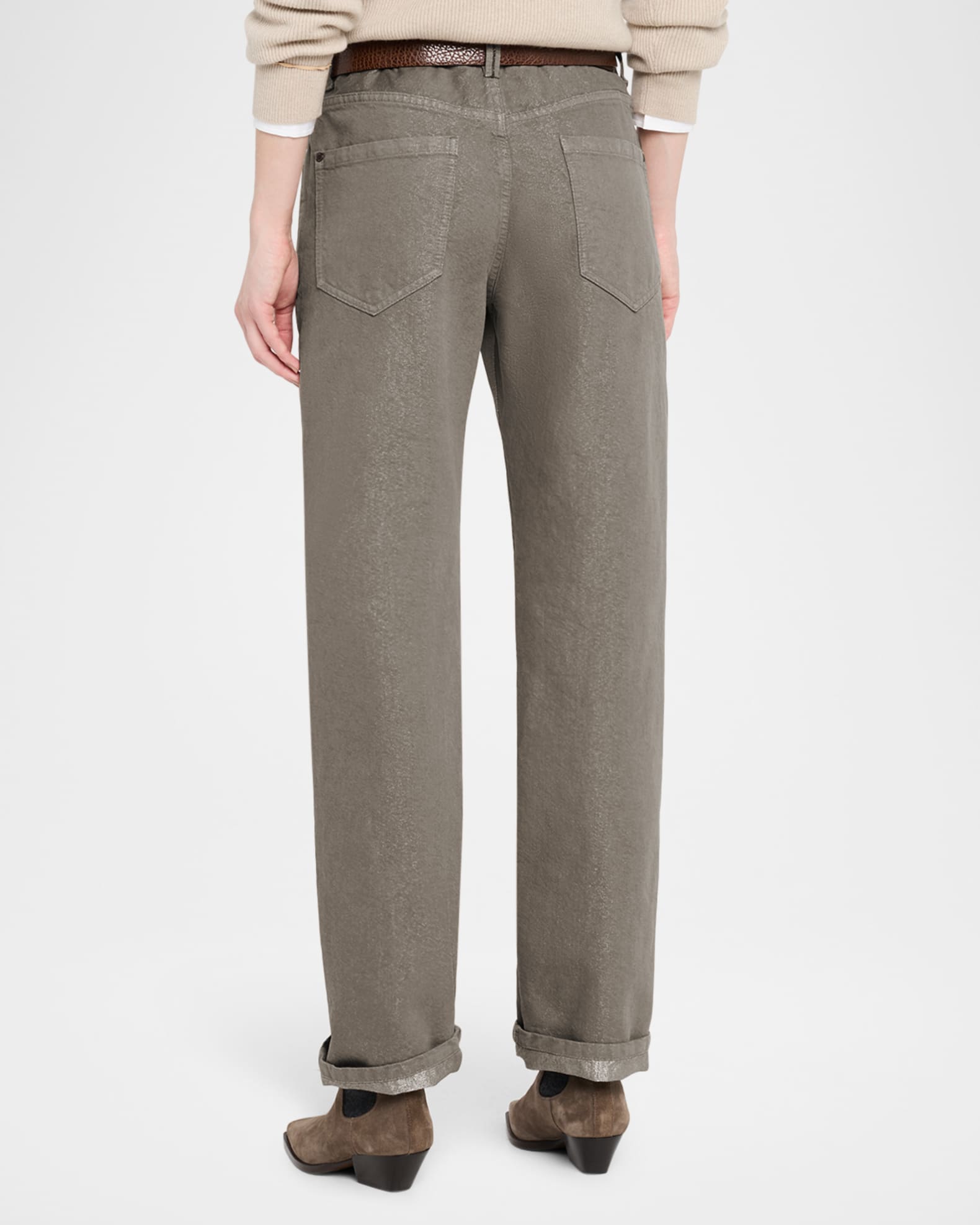 デニム・ジーパン Brunello Cucinelli Boyfriend Jeans In Denim And Lurex BRUNELLO CUCINELLI Pleated boyfriend jeans | NET-A-PORTER