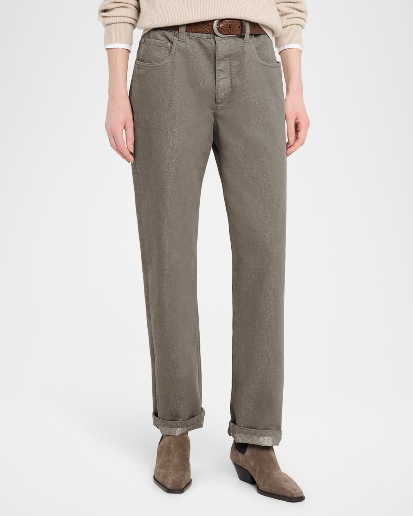 デニム・ジーパン Brunello Cucinelli Boyfriend Jeans In Denim And Lurex Brunello Cucinelli Dyed Lurex Straight Boyfriend Jeans