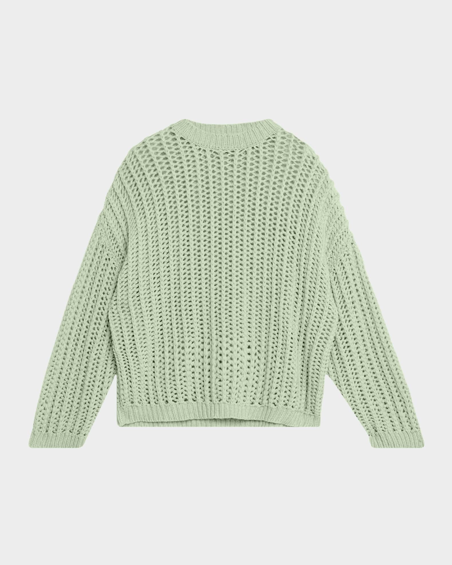Open-Work Retro Crewneck Cashmere Sweater 0