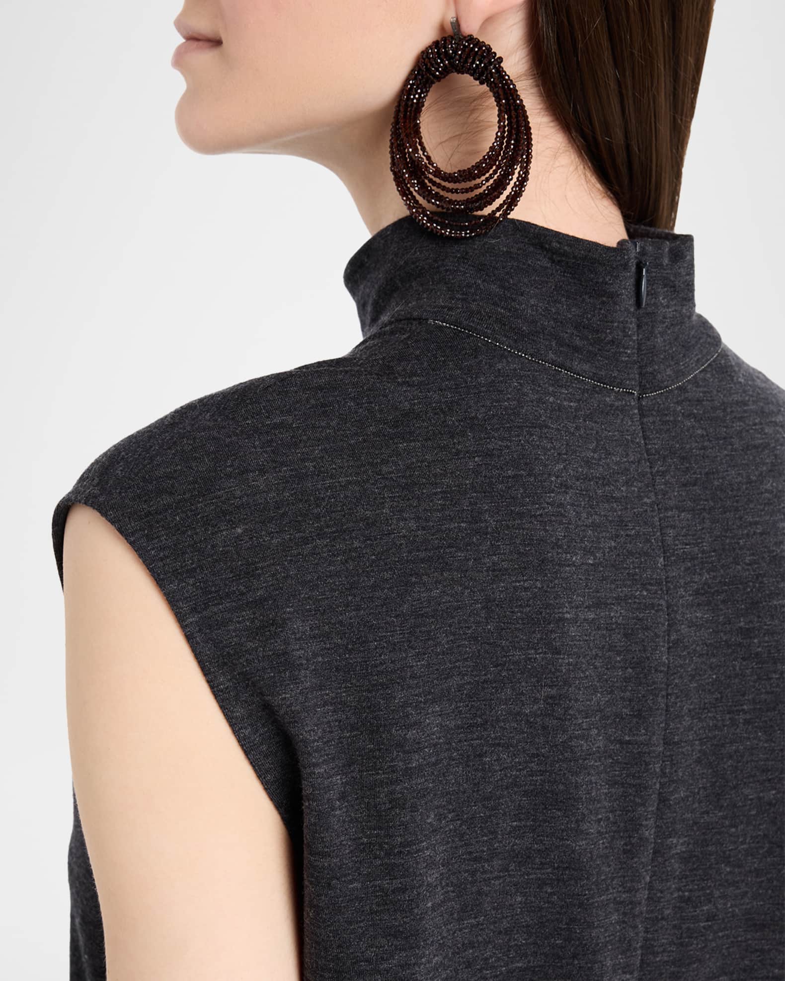 Mixed-Media Pleated Gauze Midi T-Shirt Dress