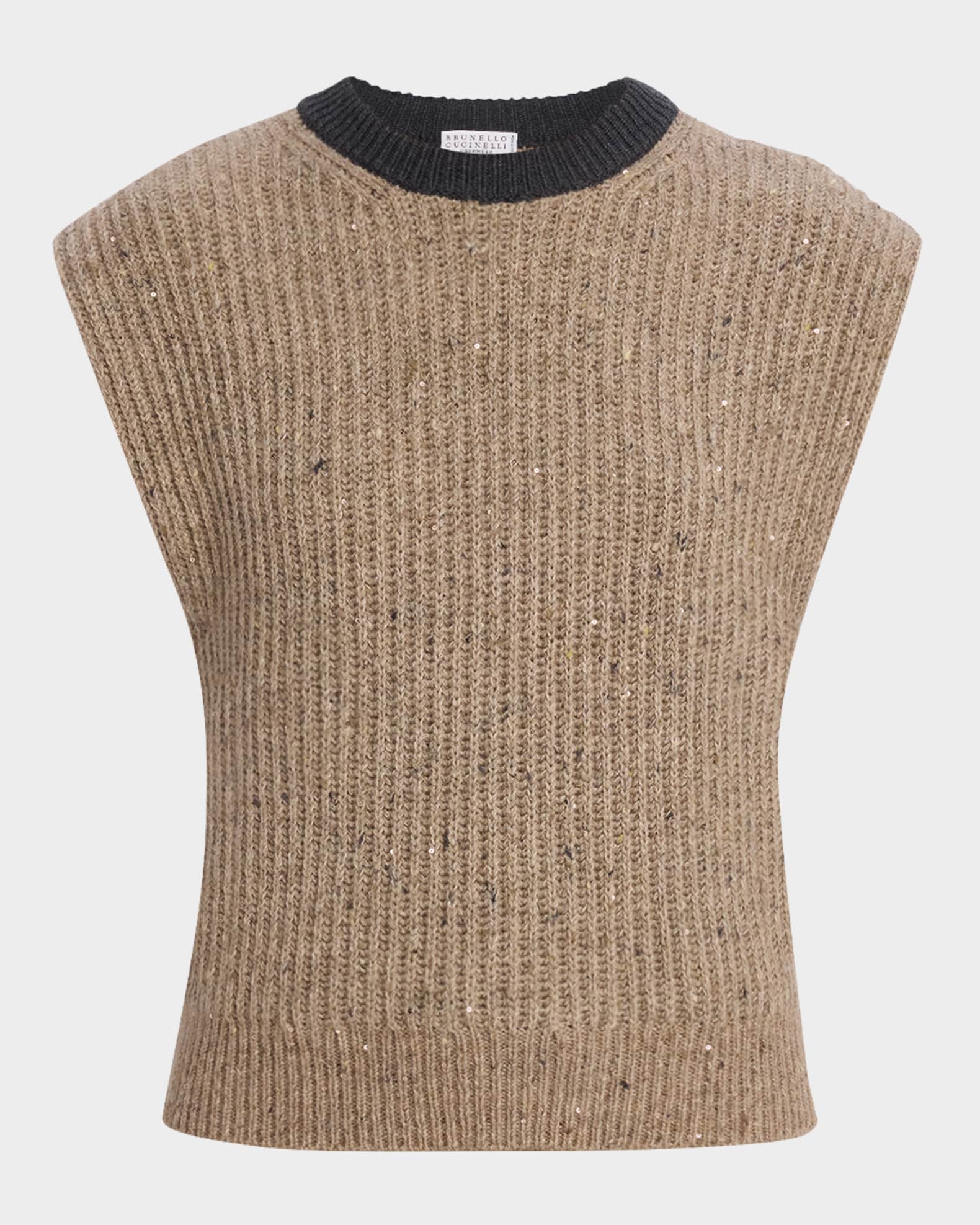 Sleeveless Sequined Wool-Cashmere Sweater 0