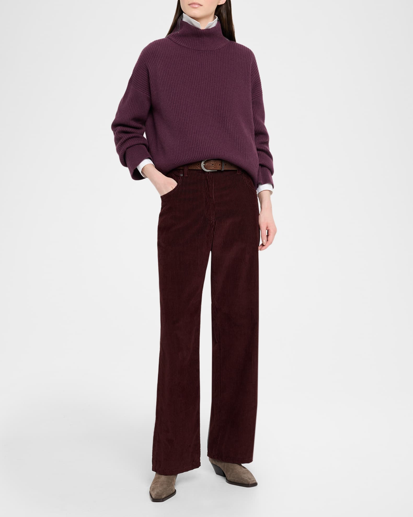 Monili-Trim Turtleneck Cashmere Rib Sweater 1