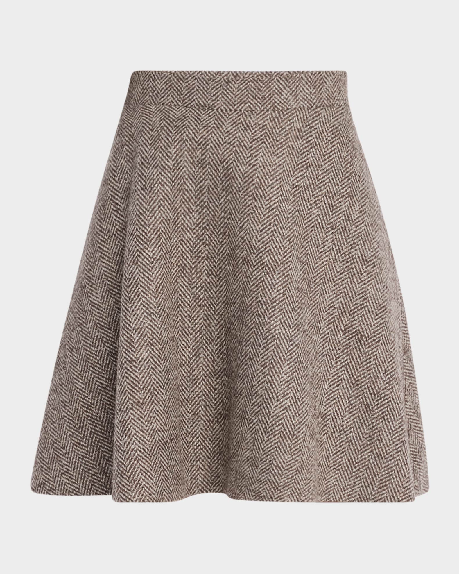 Brunello Cucinelli Carded Wool Herringbone Mini Circle Skirt