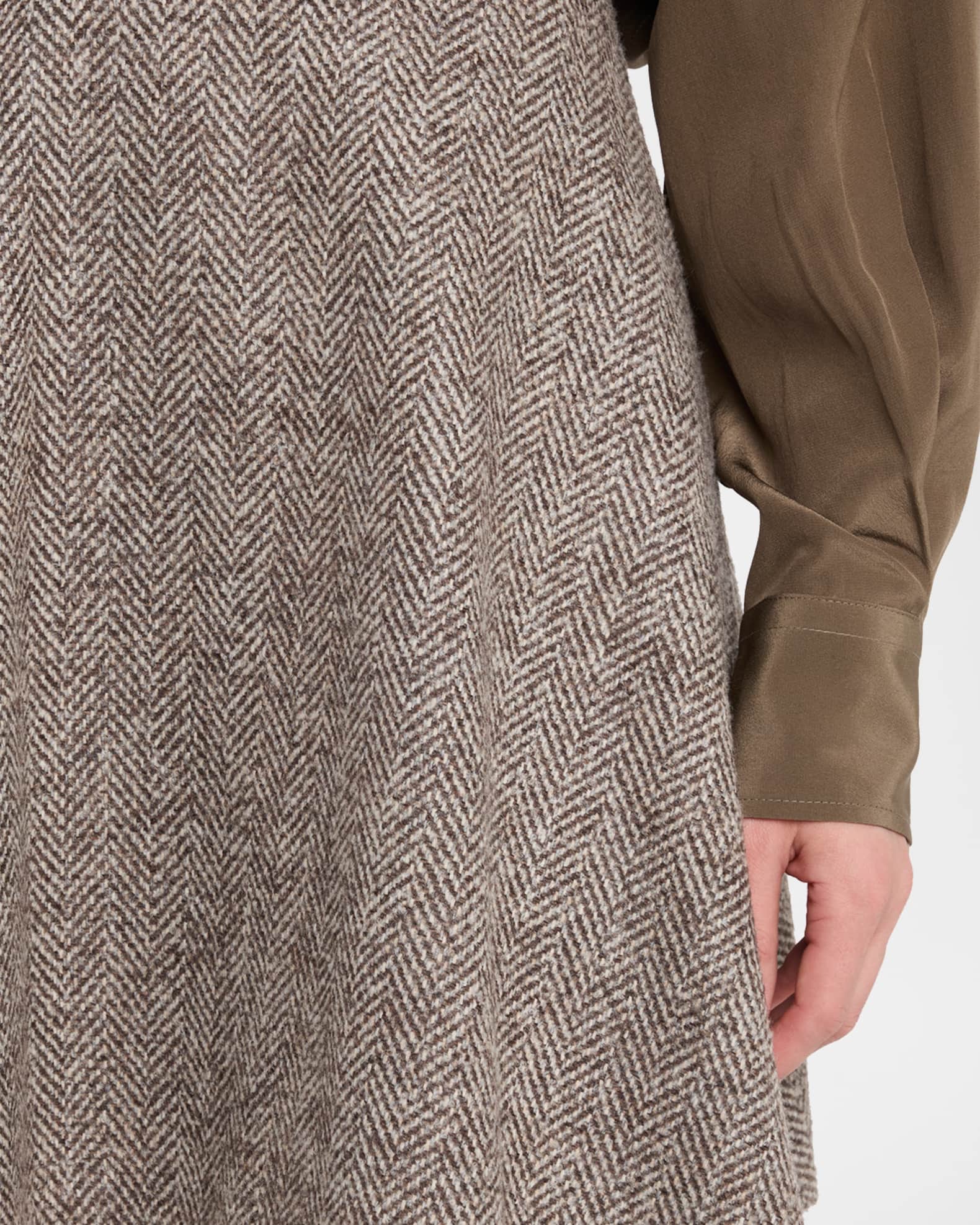 BRUNELLO CUCINELLI ★Tweed herringbone circular mini skirt Brunello Cucinelli Virgin Wool Herringbone Tweed Mini Circle