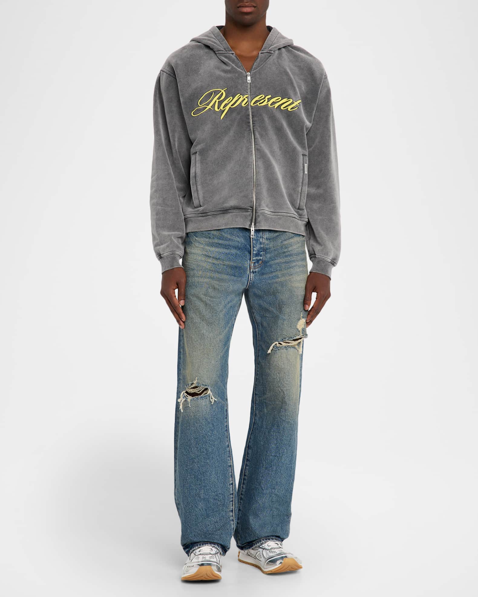 REPRESENT｜HOOD/ZIP-UP (M04278 323) REPRESENT Men's Cotton Script Logo Full-Zip Hoodie | Neiman