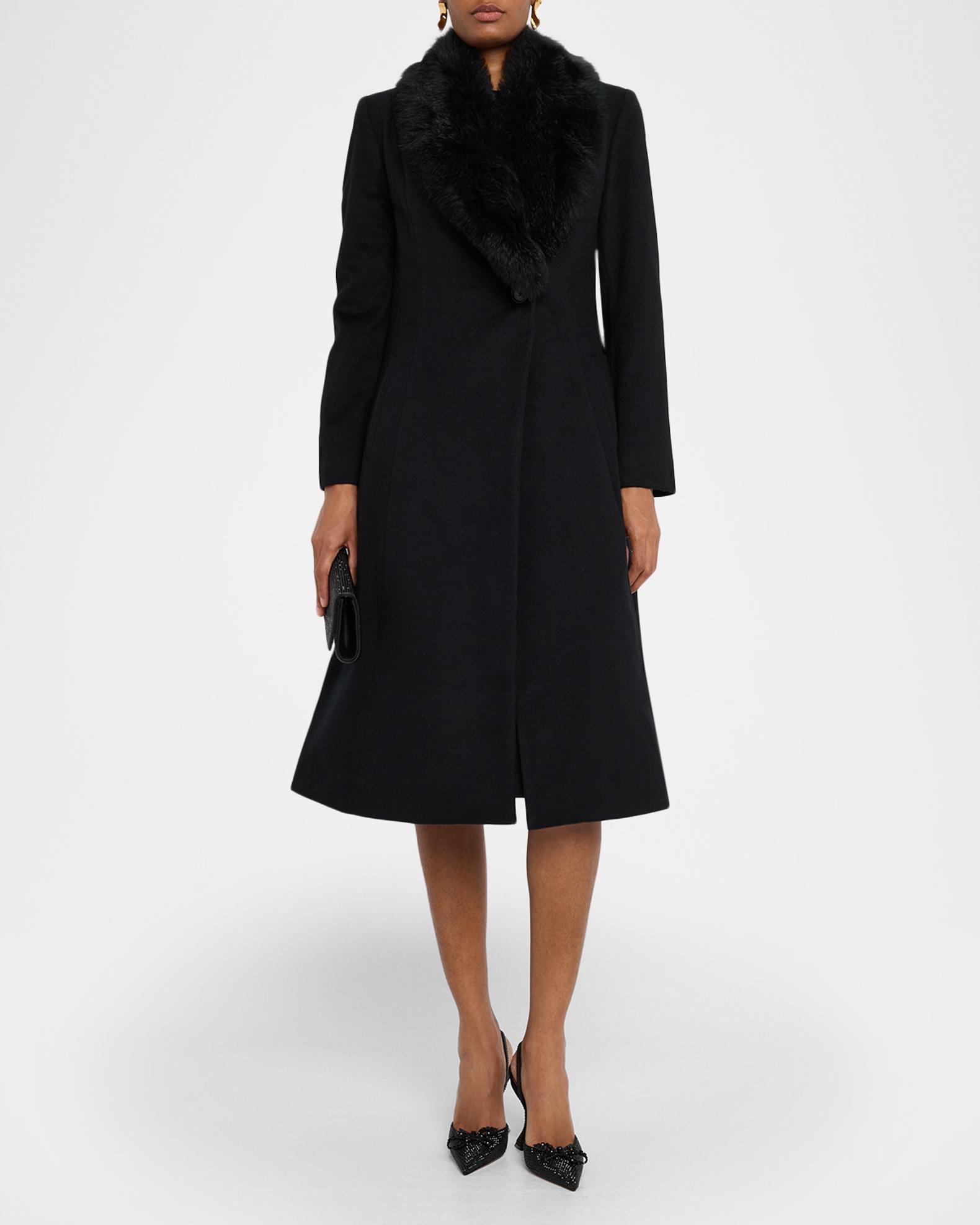 ✨極美品✨希少✨SHAREEF フランネル モヘア コクーンコート ネイビー 1 Sofia Cashmere Single-Breasted Coat with Shearling Collar | Neiman