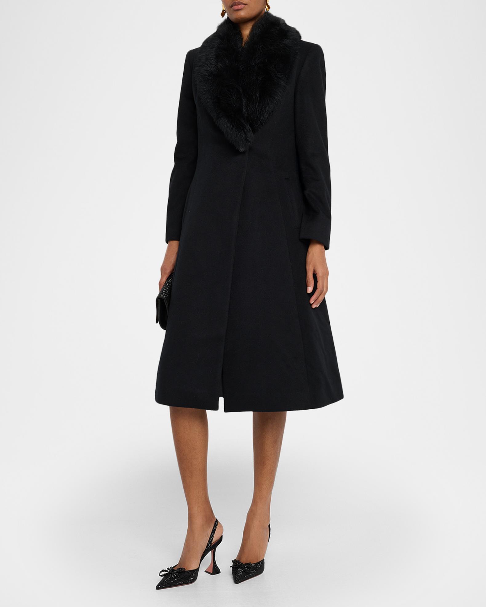 Sofia Cashmere Single-Breasted Coat with Shearling Collar | Neiman Marcus
