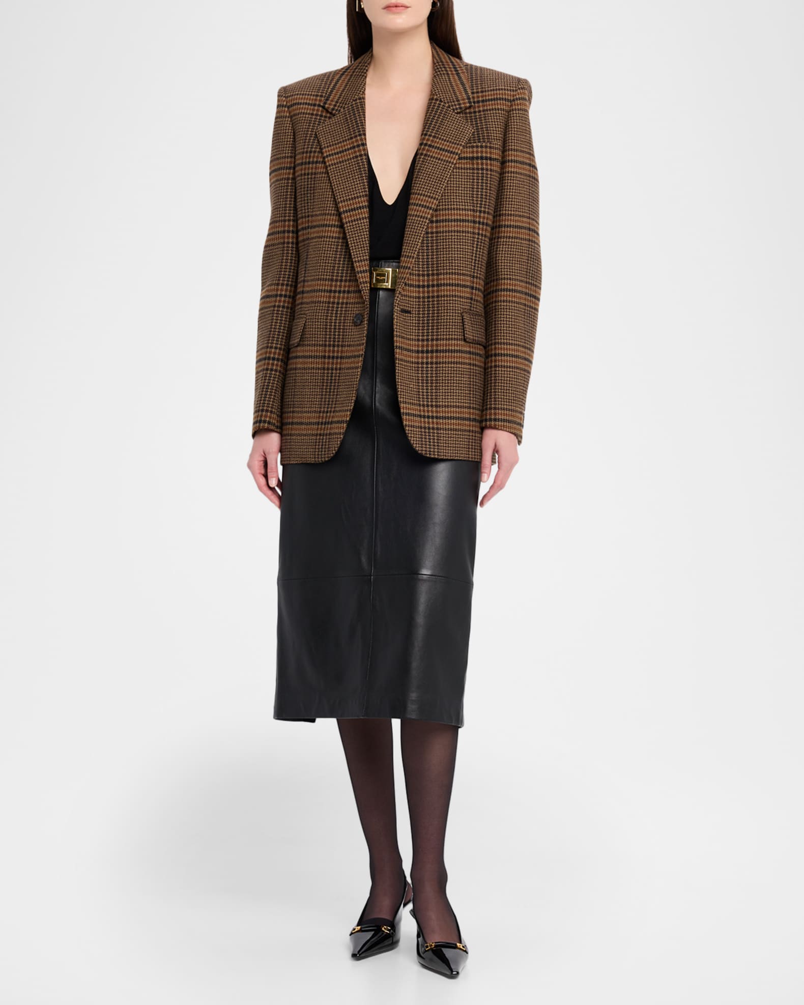 Yves Saint Laurent チェック柄 ジャケット Saint Laurent Houndstooth Check Double-Breasted Jacket | Neiman Marcus