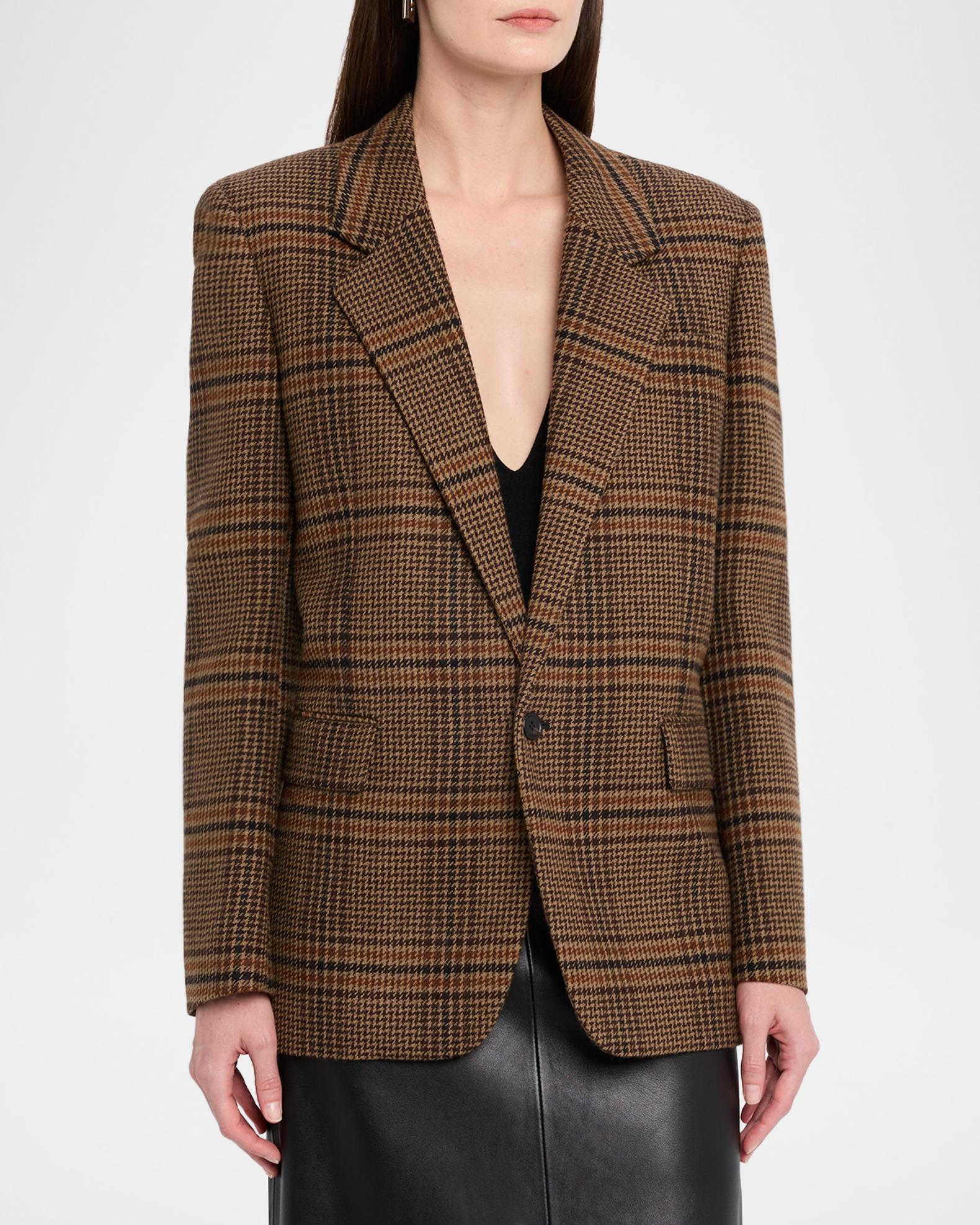 Saint Laurent Oversized Check Single-Breasted Blazer Jacket 