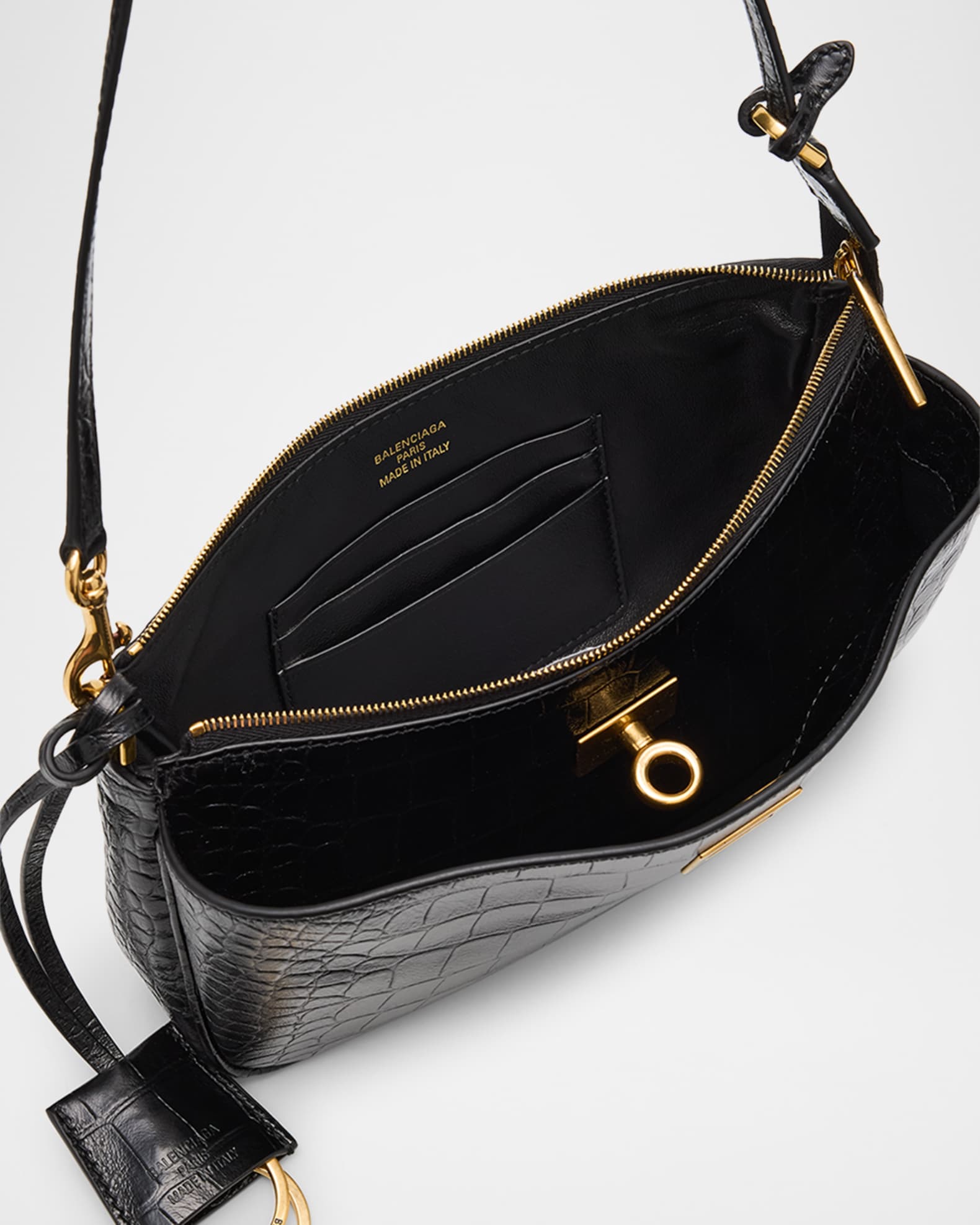 Balenciaga Rodeo Croc-Embossed Leather Pochette | Neiman Marcus