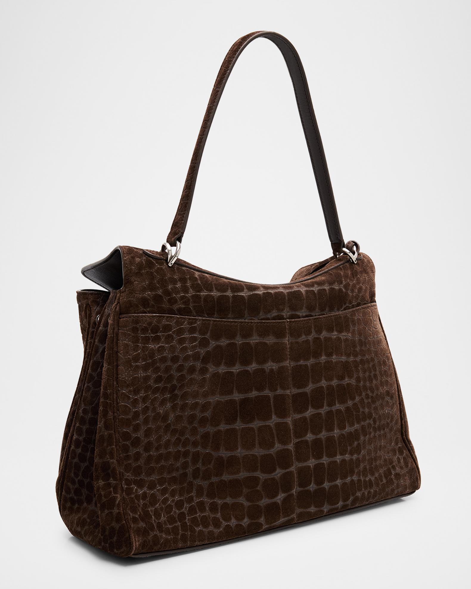 Balenciaga Rodeo Medium Croc-Embossed Suede Top-Handle Bag
