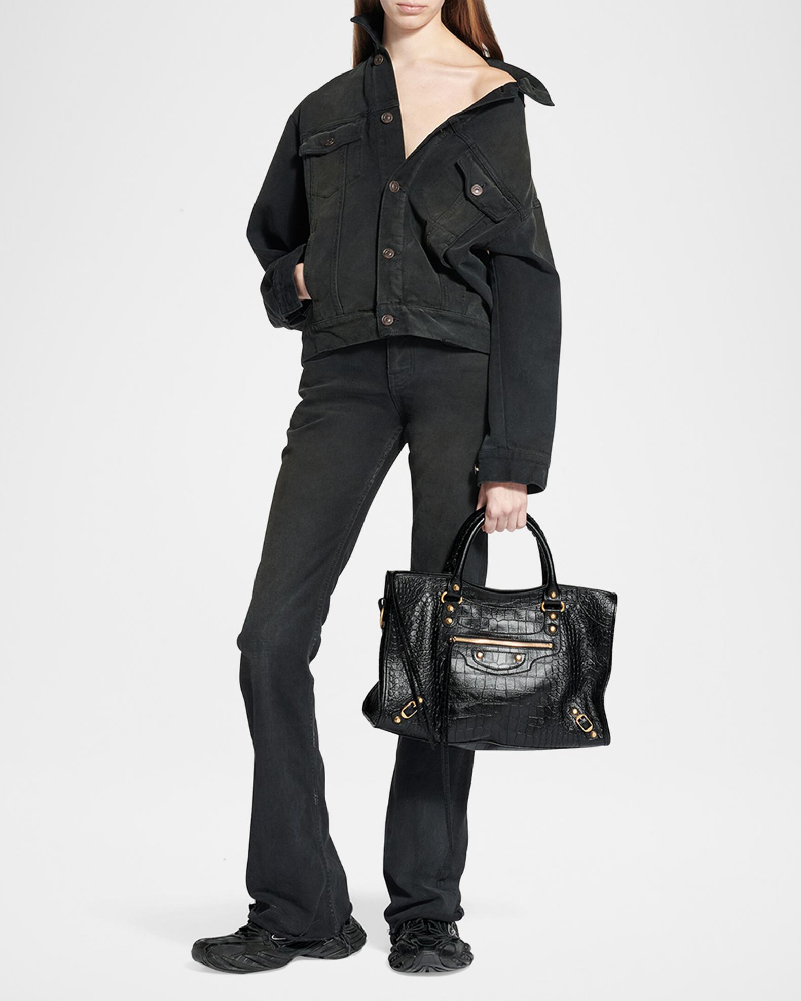Balenciaga Le City Medium Croc-Embossed Leather Top-Handle Bag