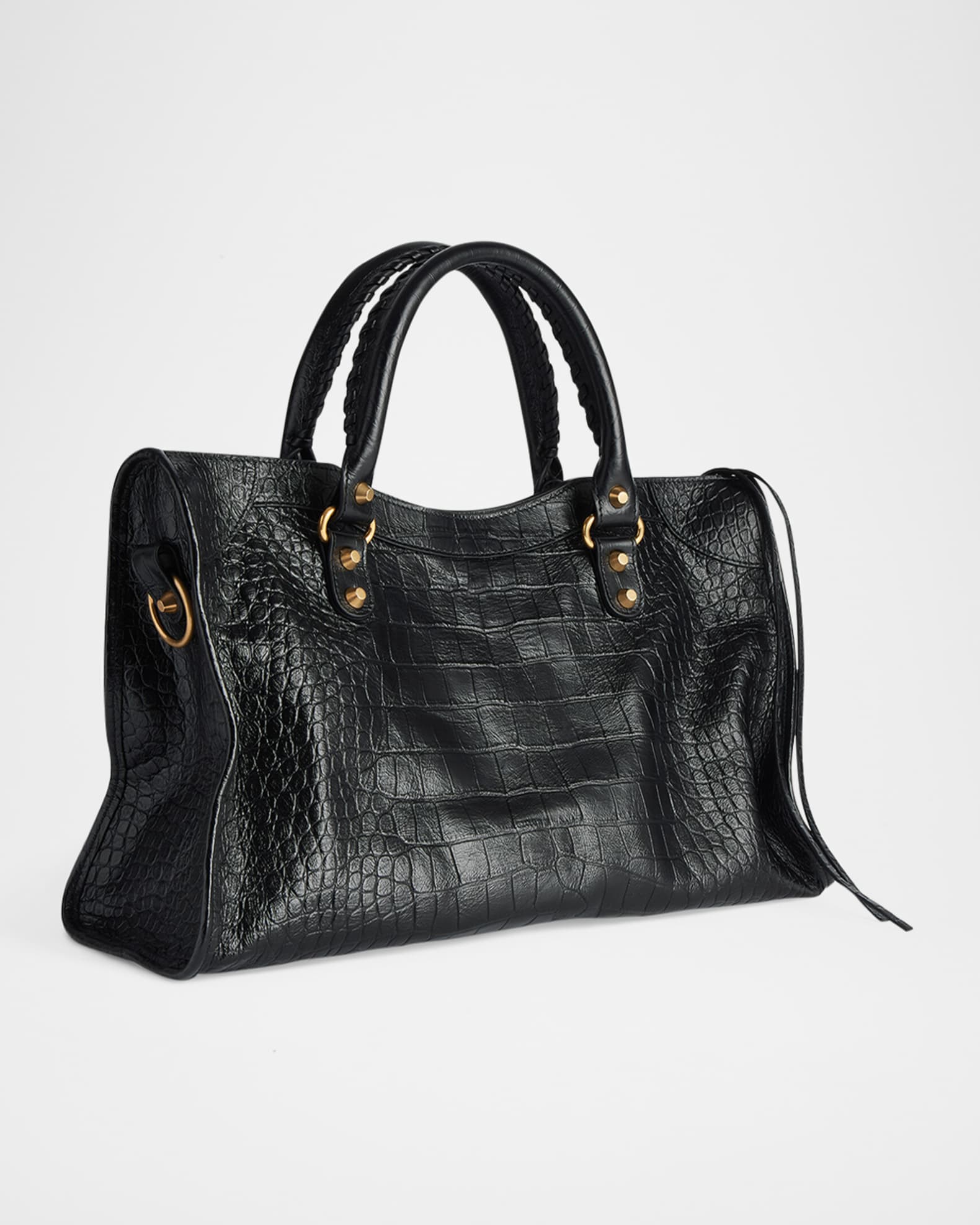 Balenciaga Le City Medium Croc-Embossed Leather Top-Handle Bag