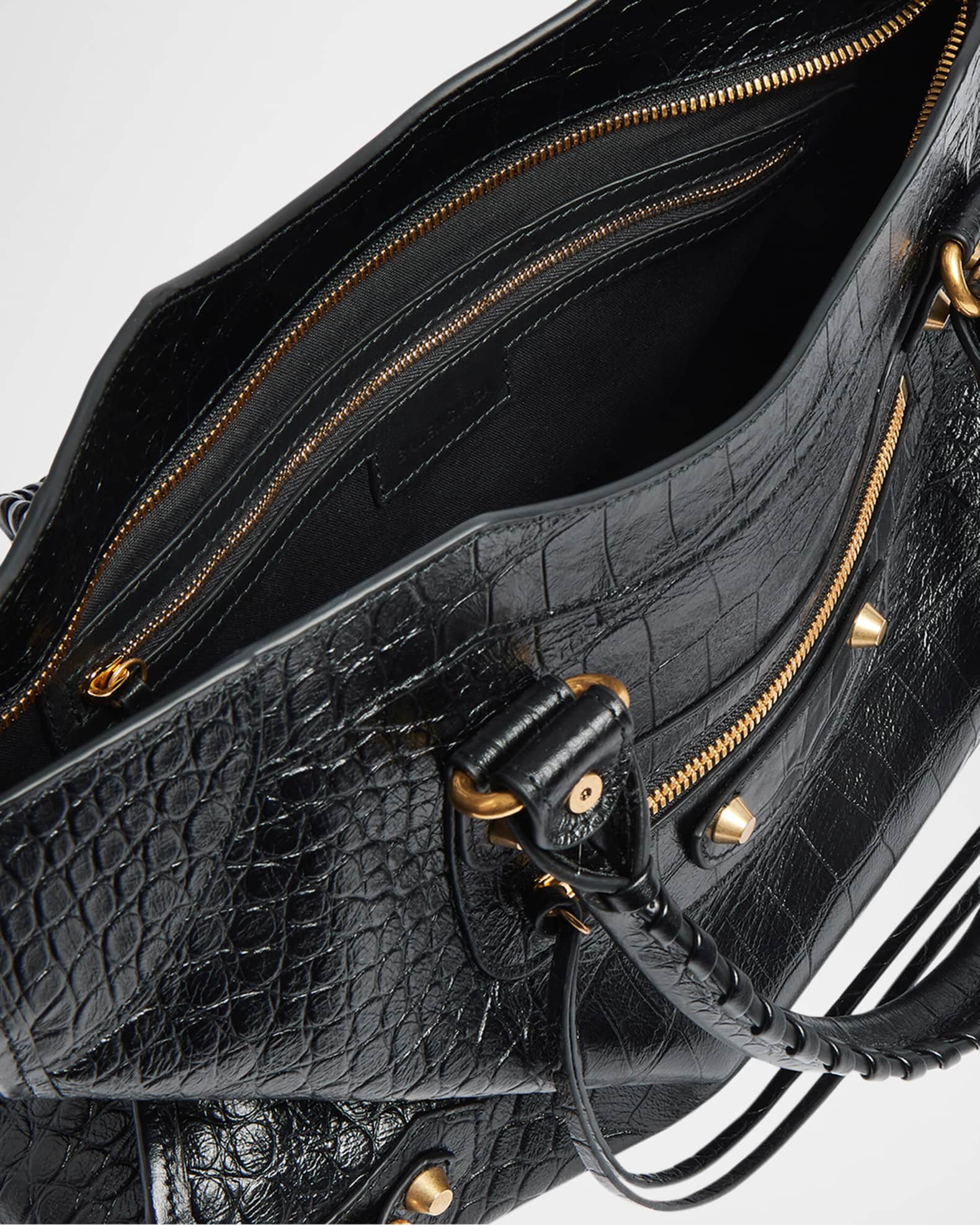 Balenciaga Le City Medium Croc-Embossed Leather Top-Handle Bag