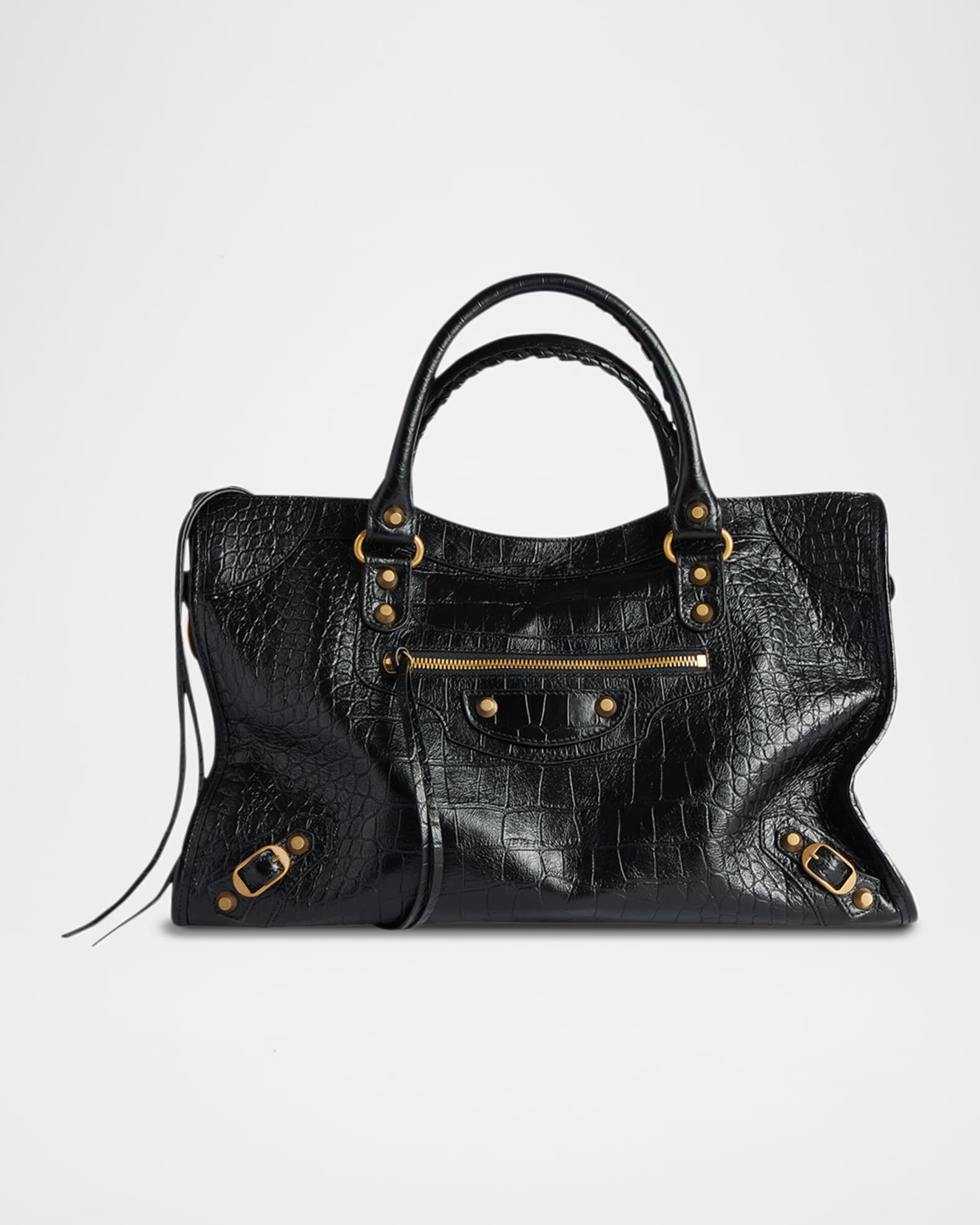 Balenciaga Le City Medium Croc-Embossed Leather Top-Handle Bag