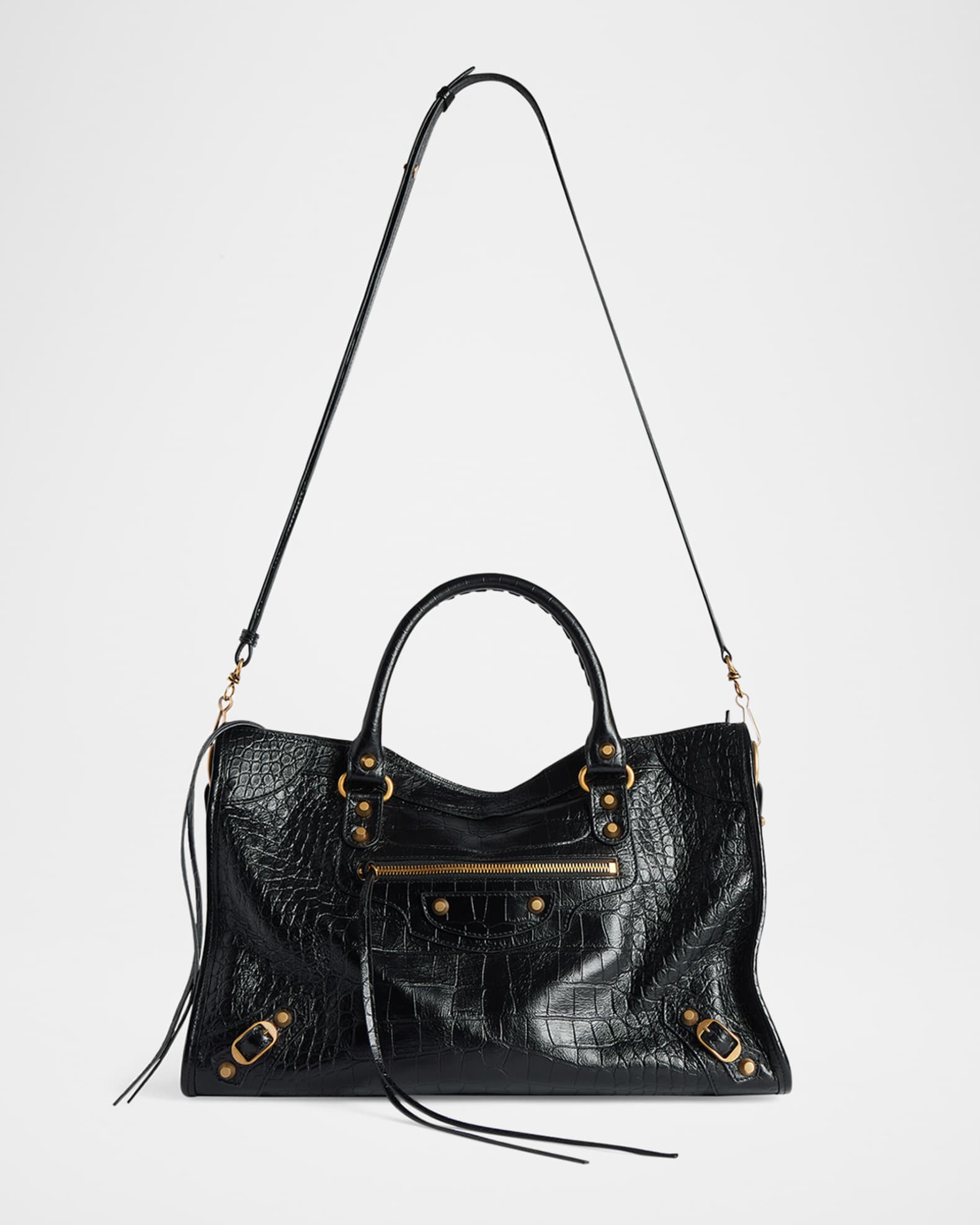 Balenciaga Le City Medium Croc-Embossed Leather Top-Handle Bag