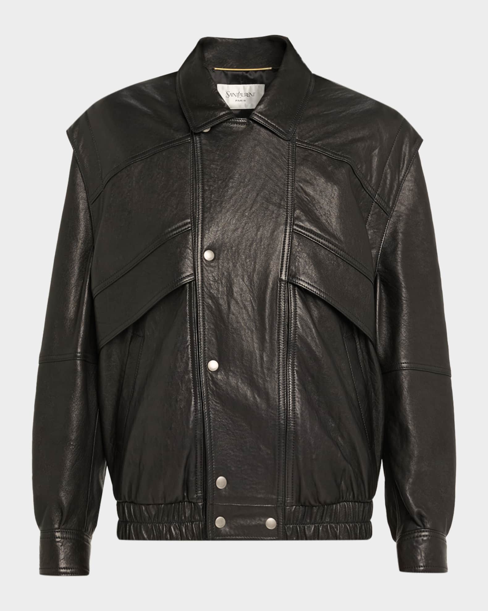 レザージャケット・コート Saint Laurent LEATHER BOMBER JACKET (483183 YC2JA 1000) Saint Laurent Leather Bomber Jacket | Neiman Marcus