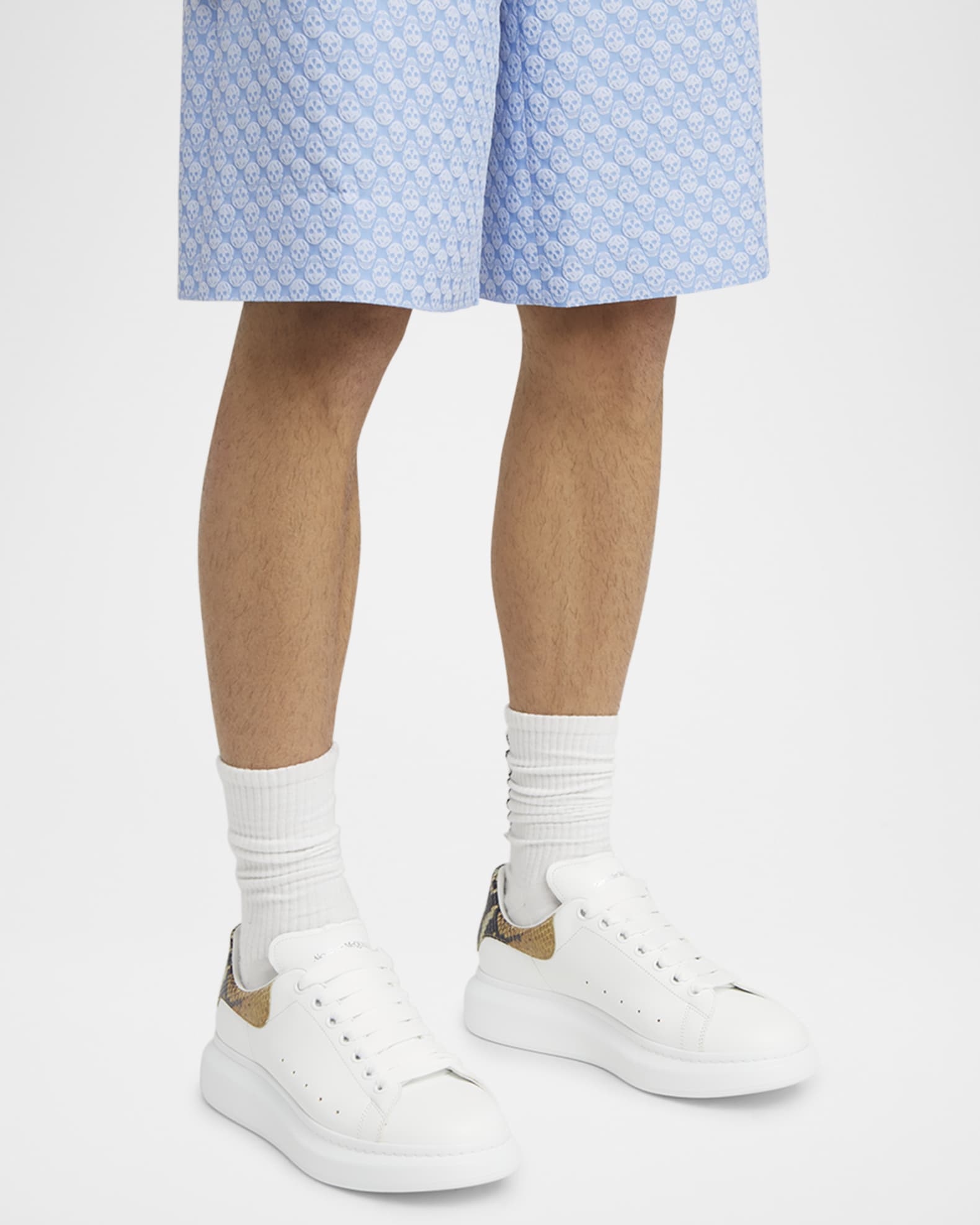 Men's Oversized Leather and Snake-Effect Low-Top Sneakers 1