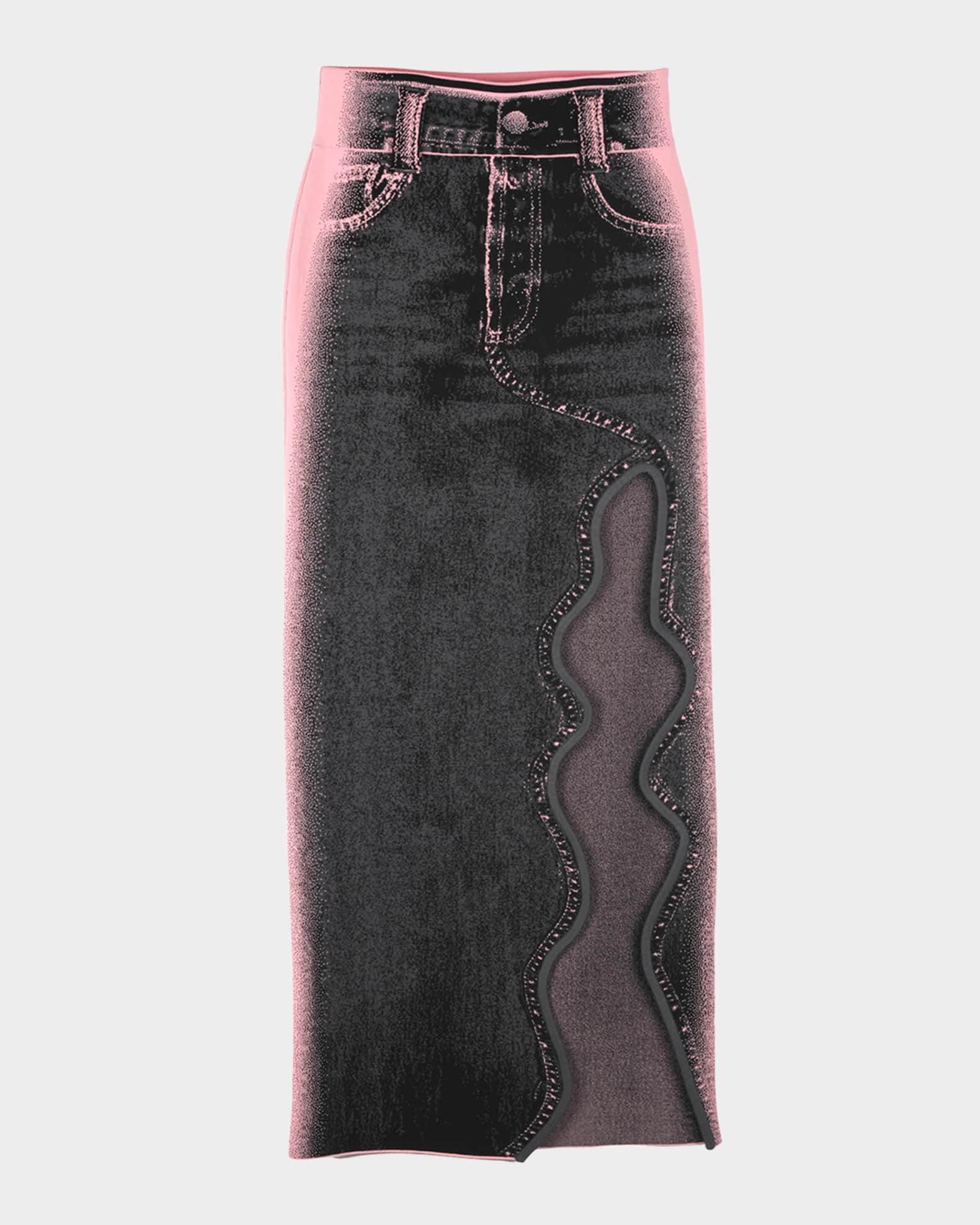 Lily Wavy Denim Maxi Skirt 0