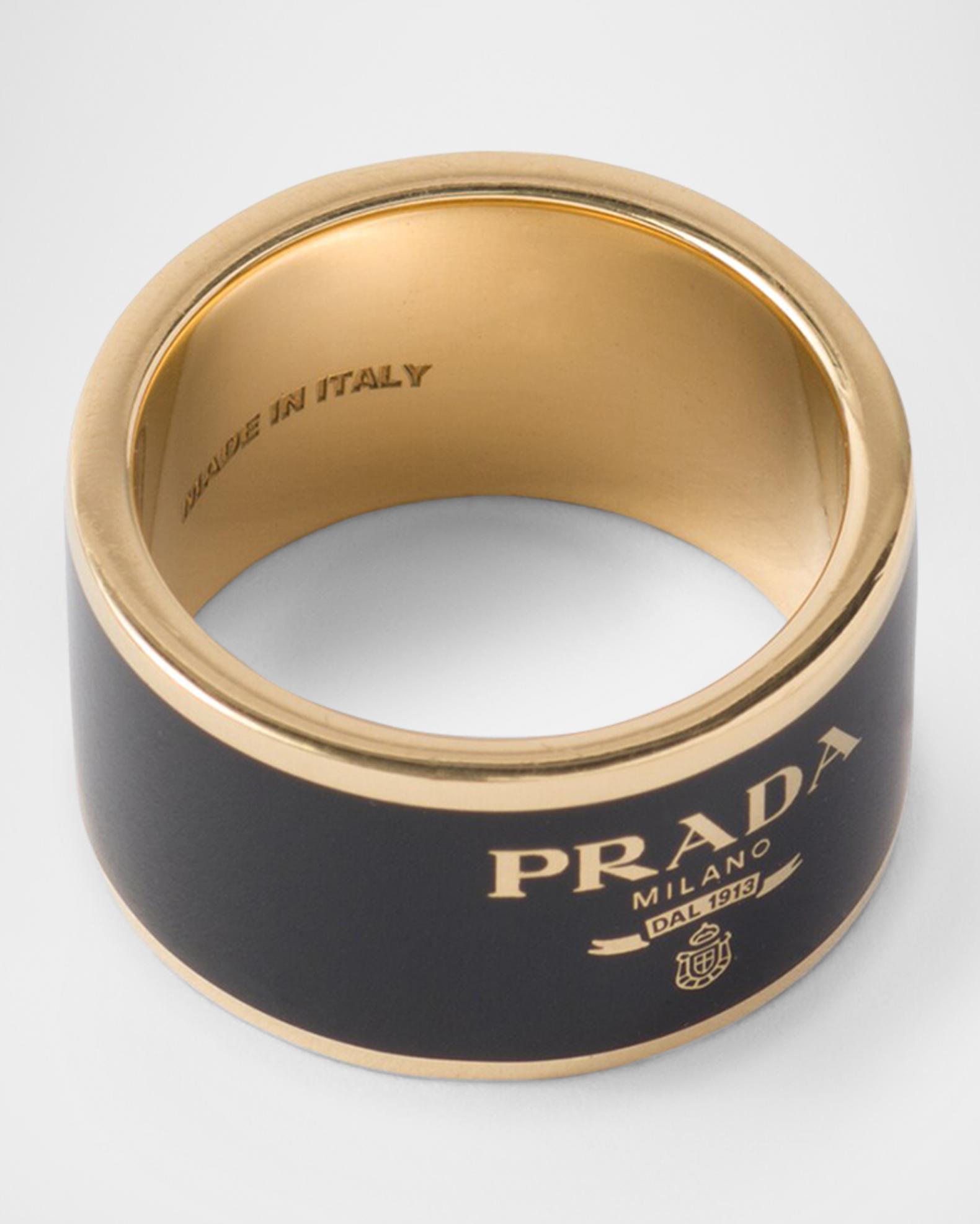 Prada Logo Enamel Brass Cigar Band Ring | Neiman Marcus