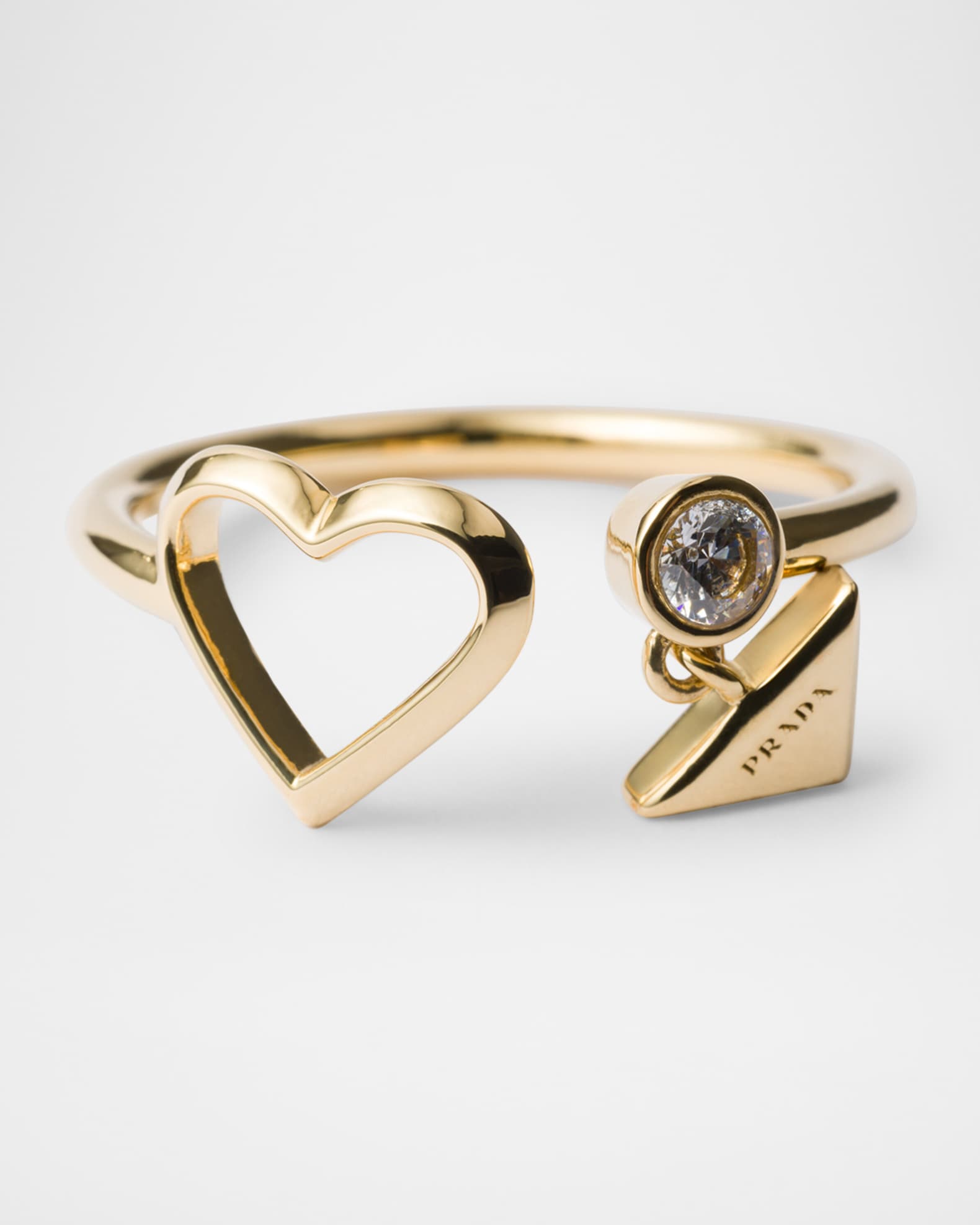 Heart Crystal Brass Open Ring 1