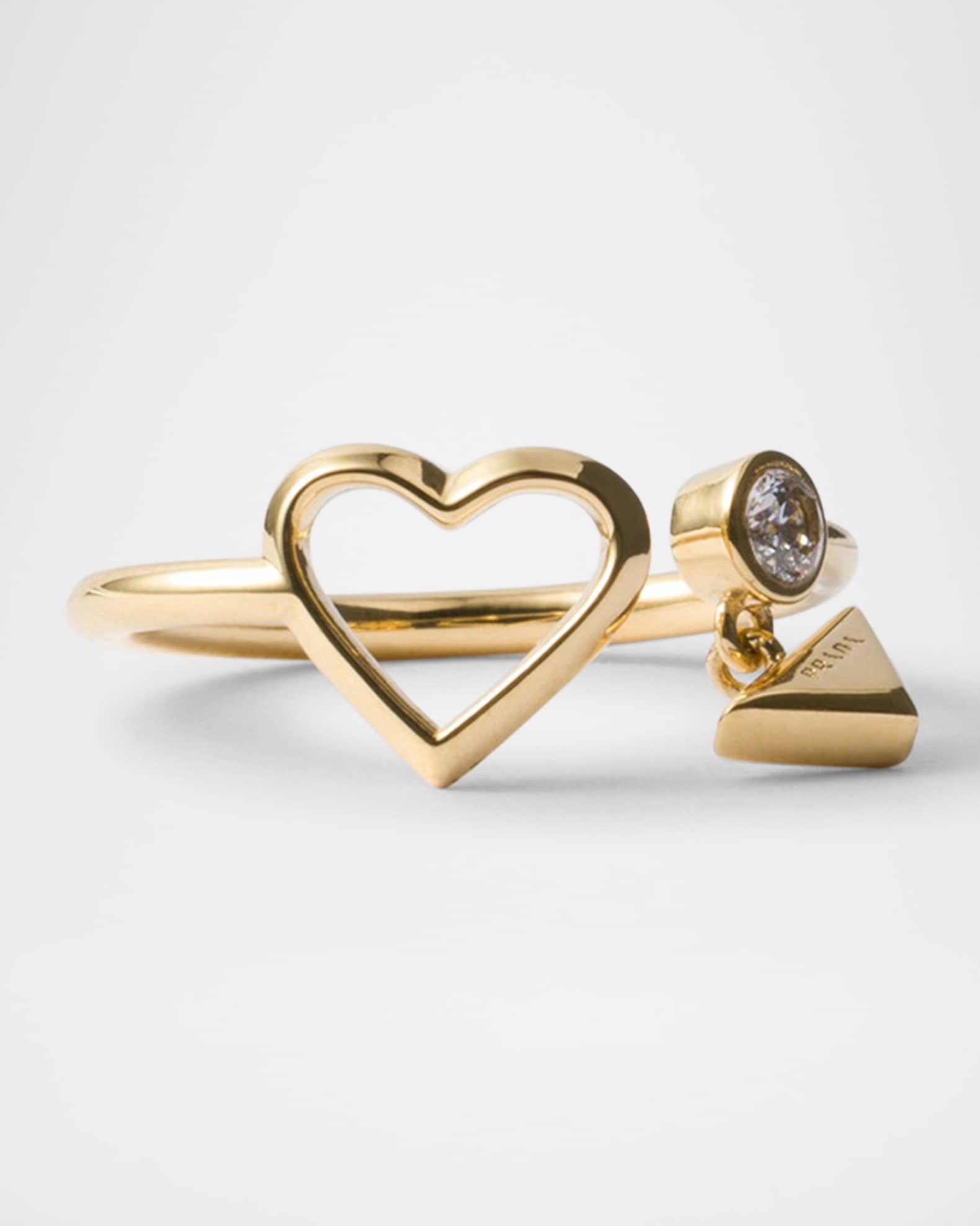 Heart Crystal Brass Open Ring 0